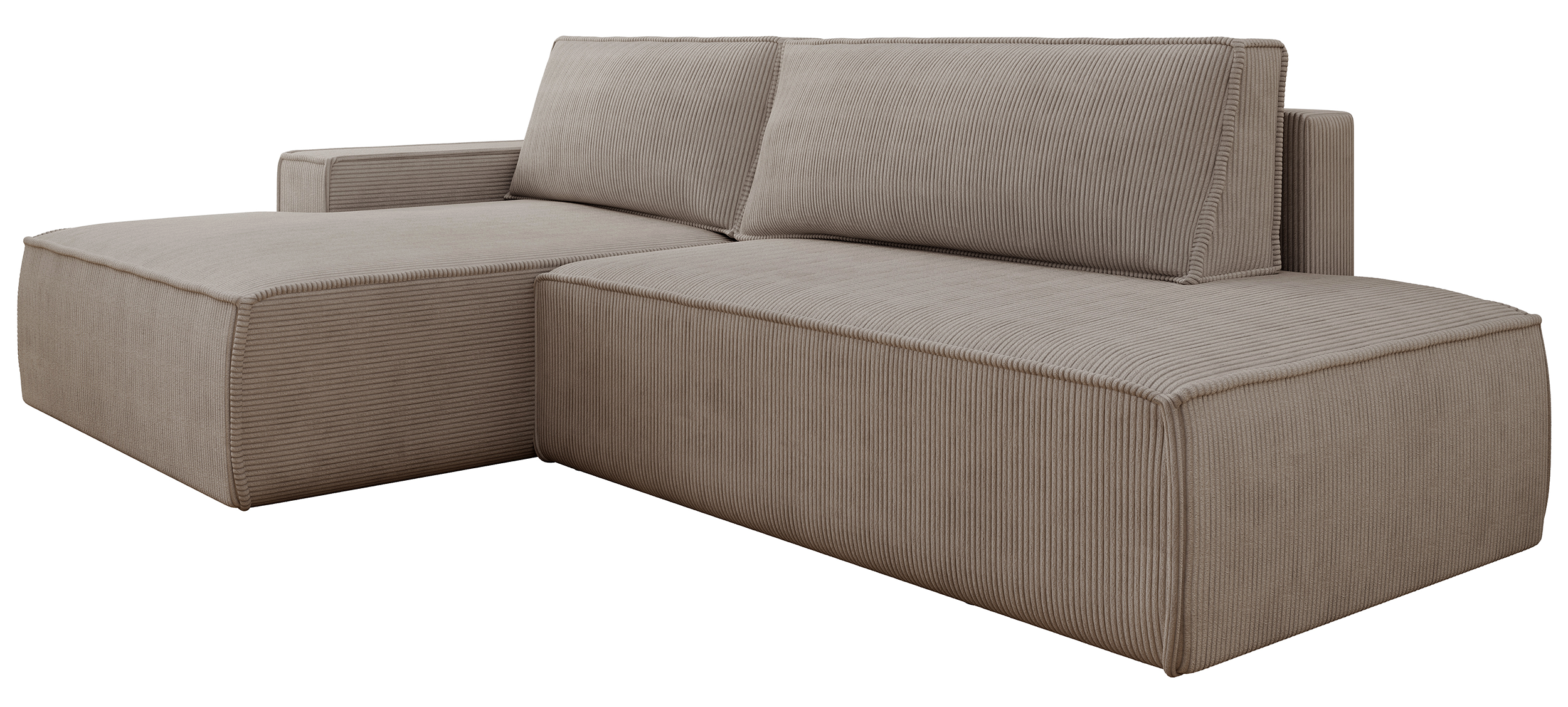Ecksofa mit Schlaffunktion Felicjo, L-förmig, linksseitig, mit Stauraum, beiger Cordstoff