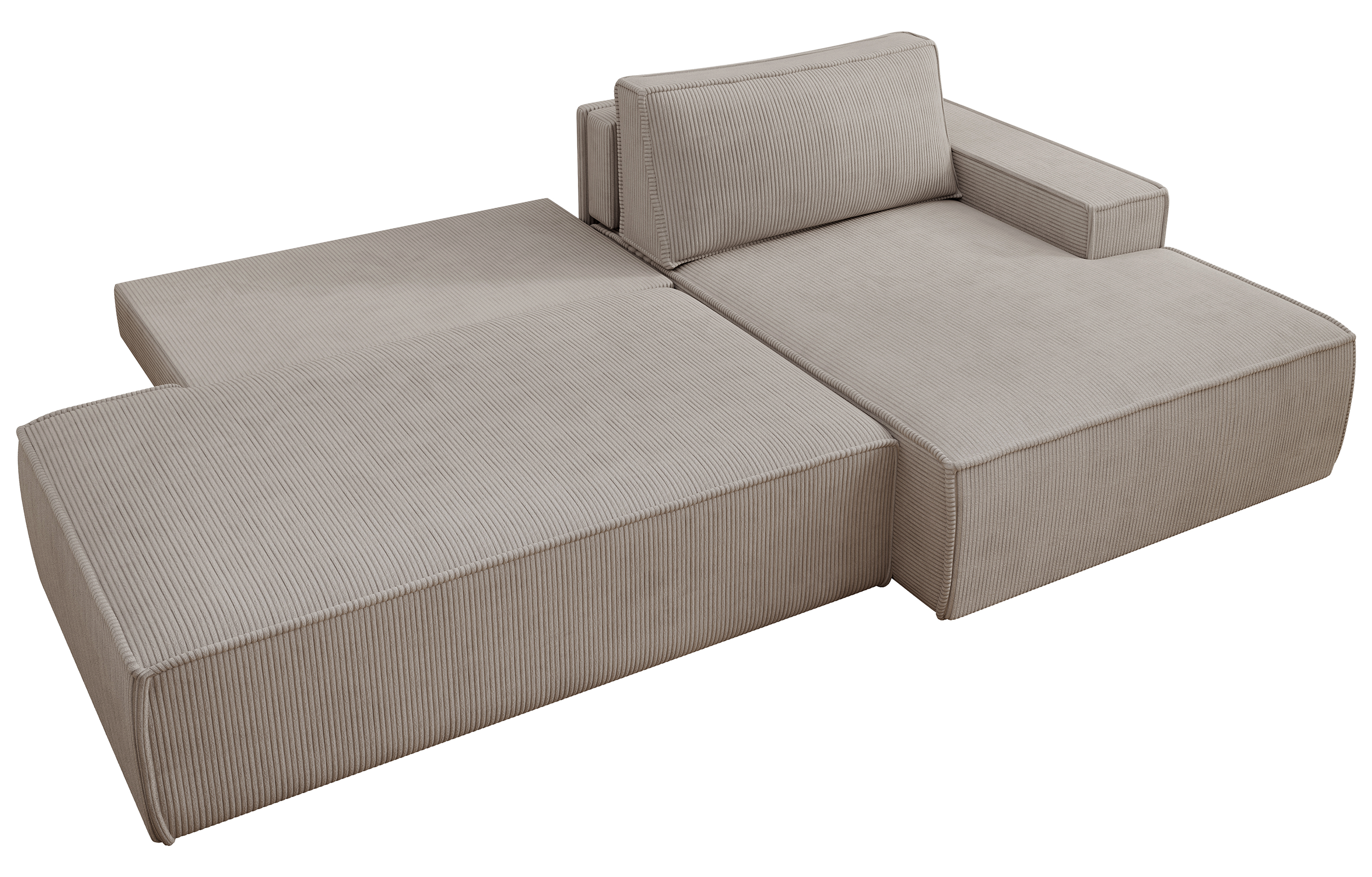 Ecksofa mit Schlaffunktion Felicjo, L-Form, rechtsseitig, mit Stauraum, beige Cordstoff