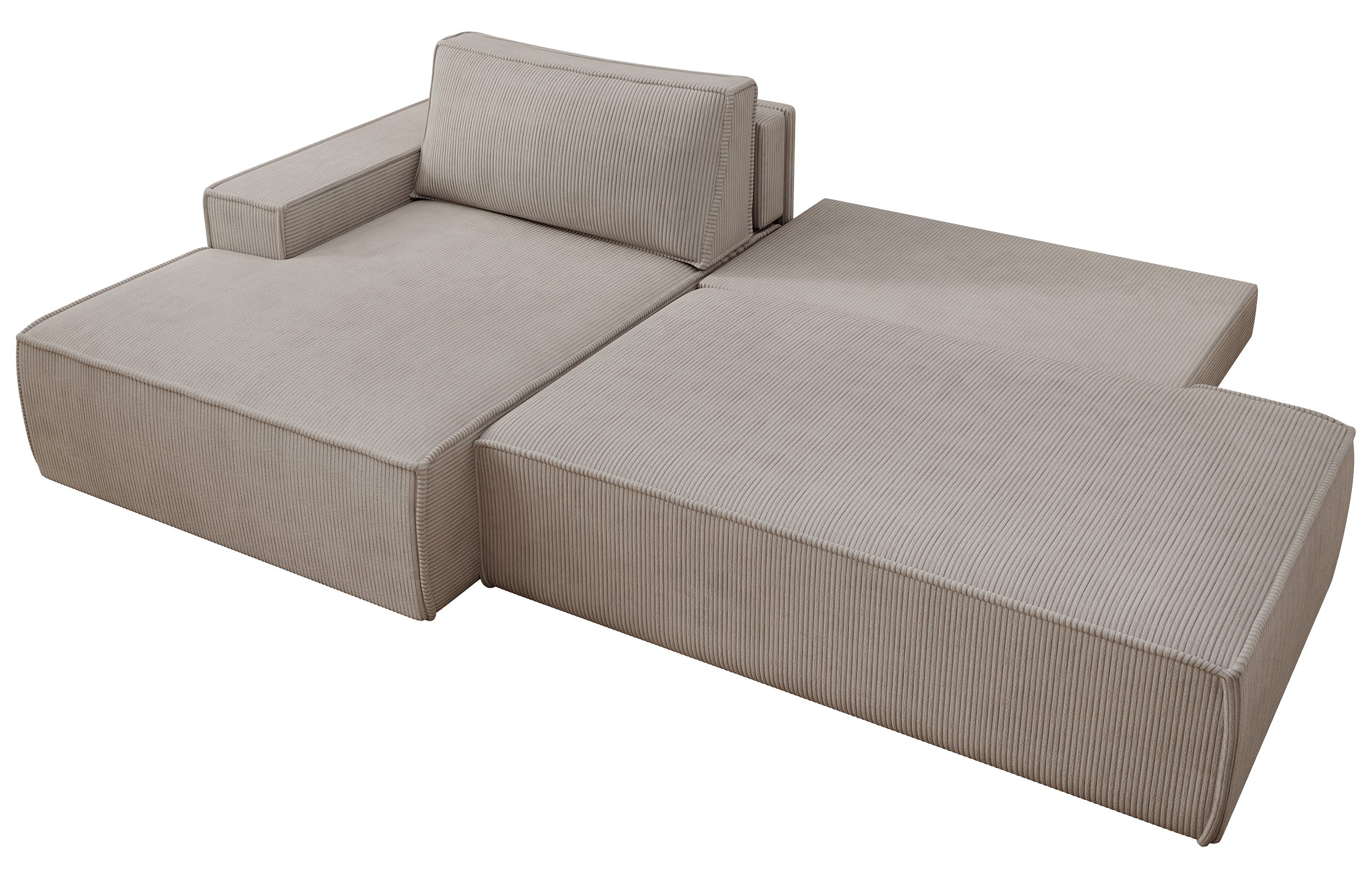 Ecksofa mit Schlaffunktion Felicjo, L-förmig, linksseitig, mit Stauraum, beiger Cordstoff