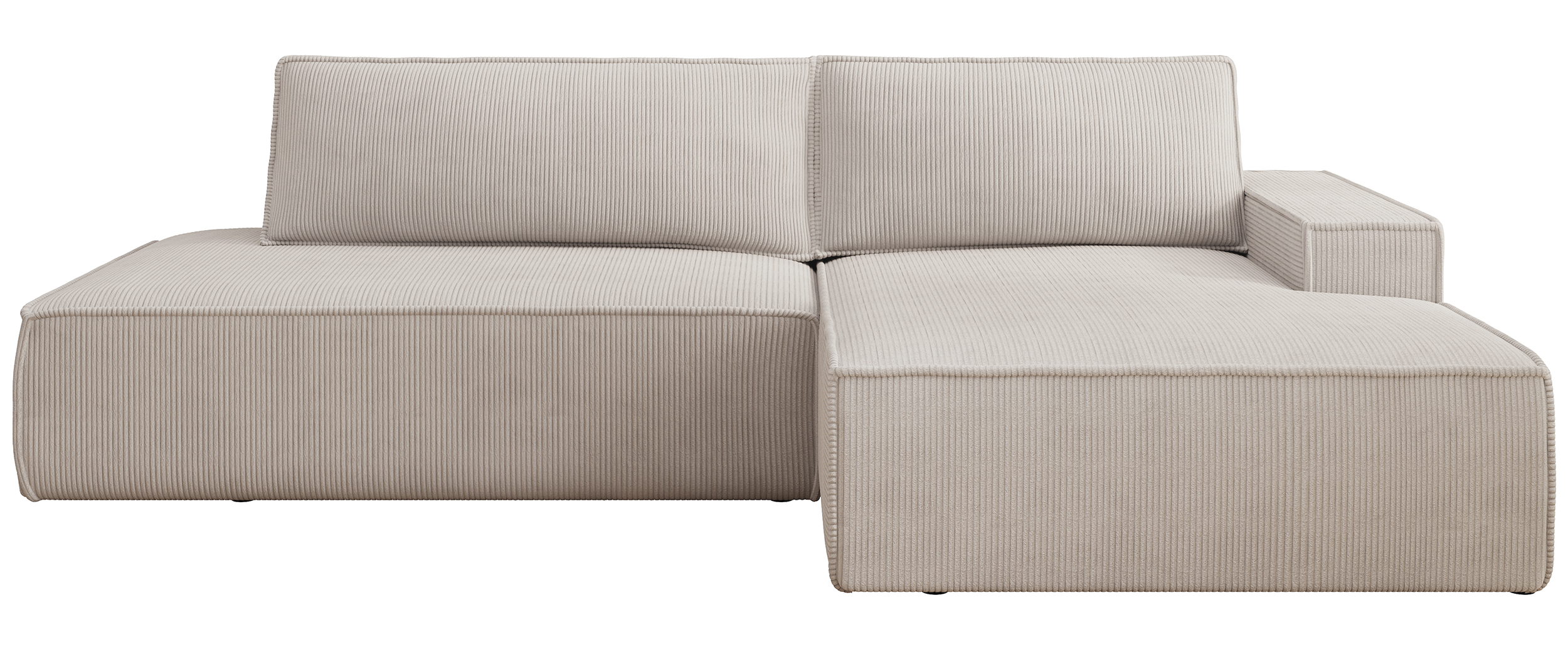 Ecksofa mit Schlaffunktion Felicjo, L-förmig, rechtsseitig, mit Stauraum, grau-beige Cordstoff
