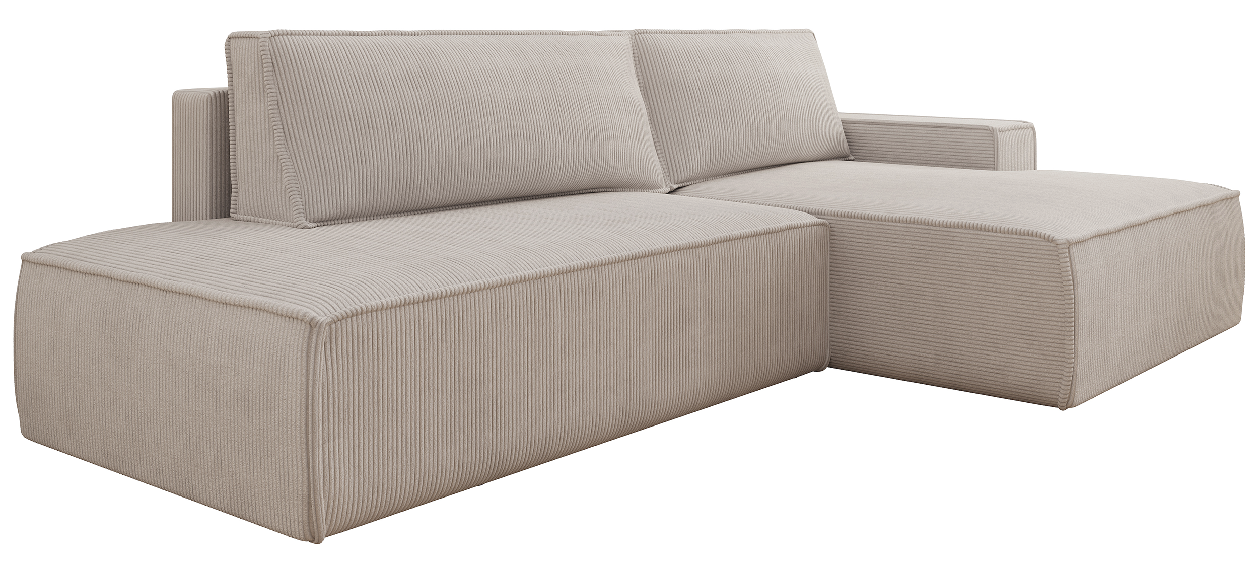 Ecksofa mit Schlaffunktion Felicjo, L-förmig, rechtsseitig, mit Stauraum, grau-beige Cordstoff