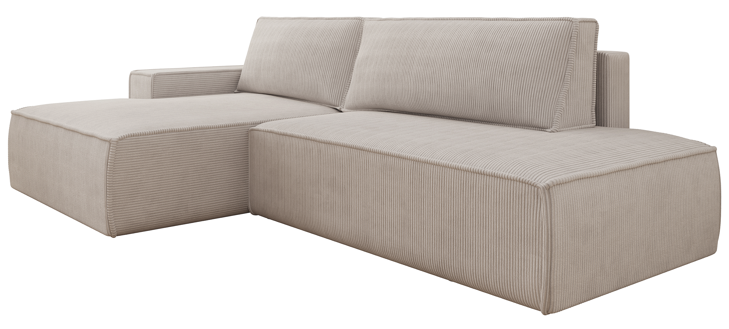 Ecksofa mit Schlaffunktion Felicjo, L-förmig, linksseitig, mit Stauraum, grau-beiges Cordstoff