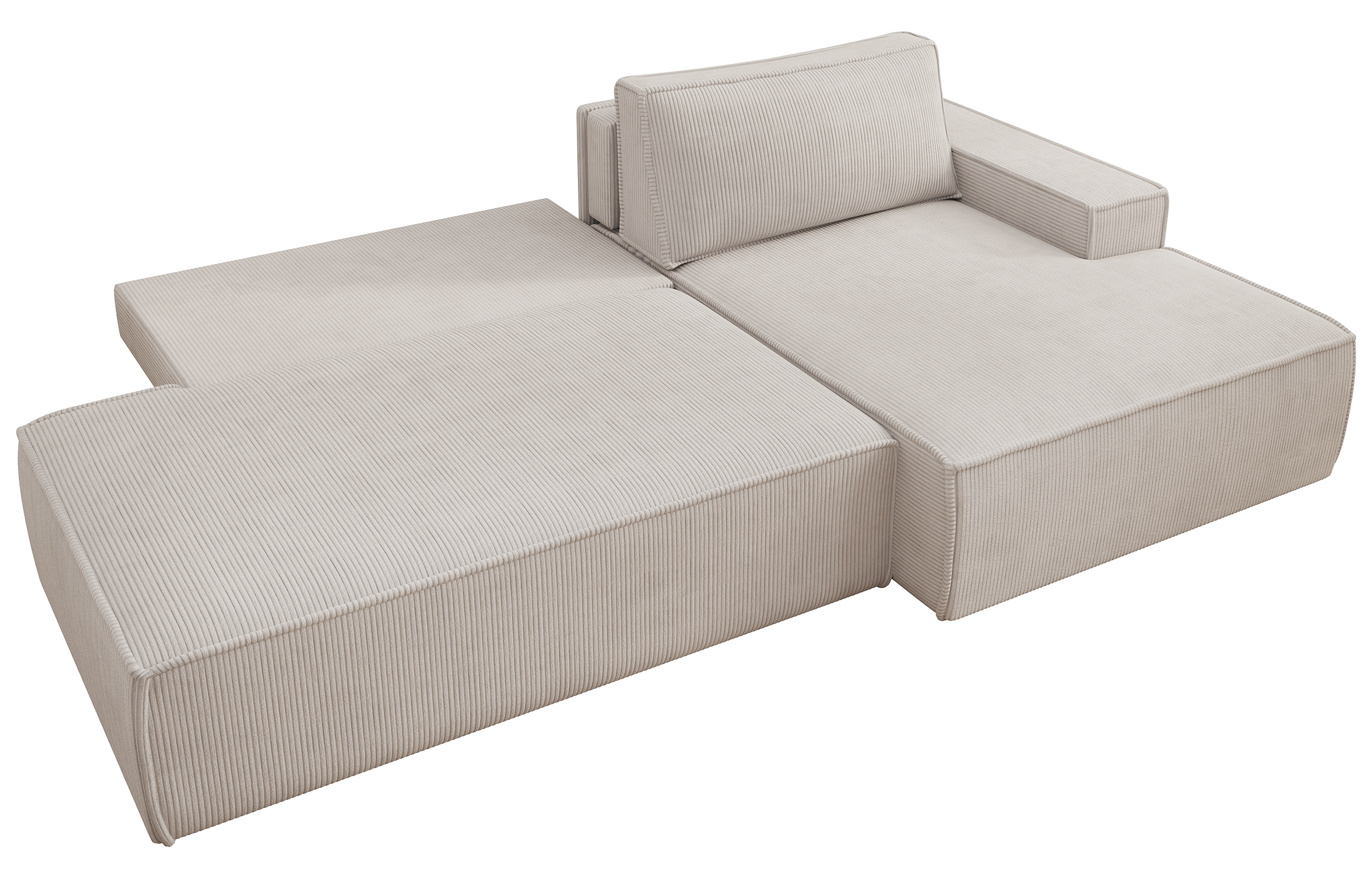 Ecksofa mit Schlaffunktion Felicjo, L-förmig, rechtsseitig, mit Stauraum, grau-beige Cordstoff