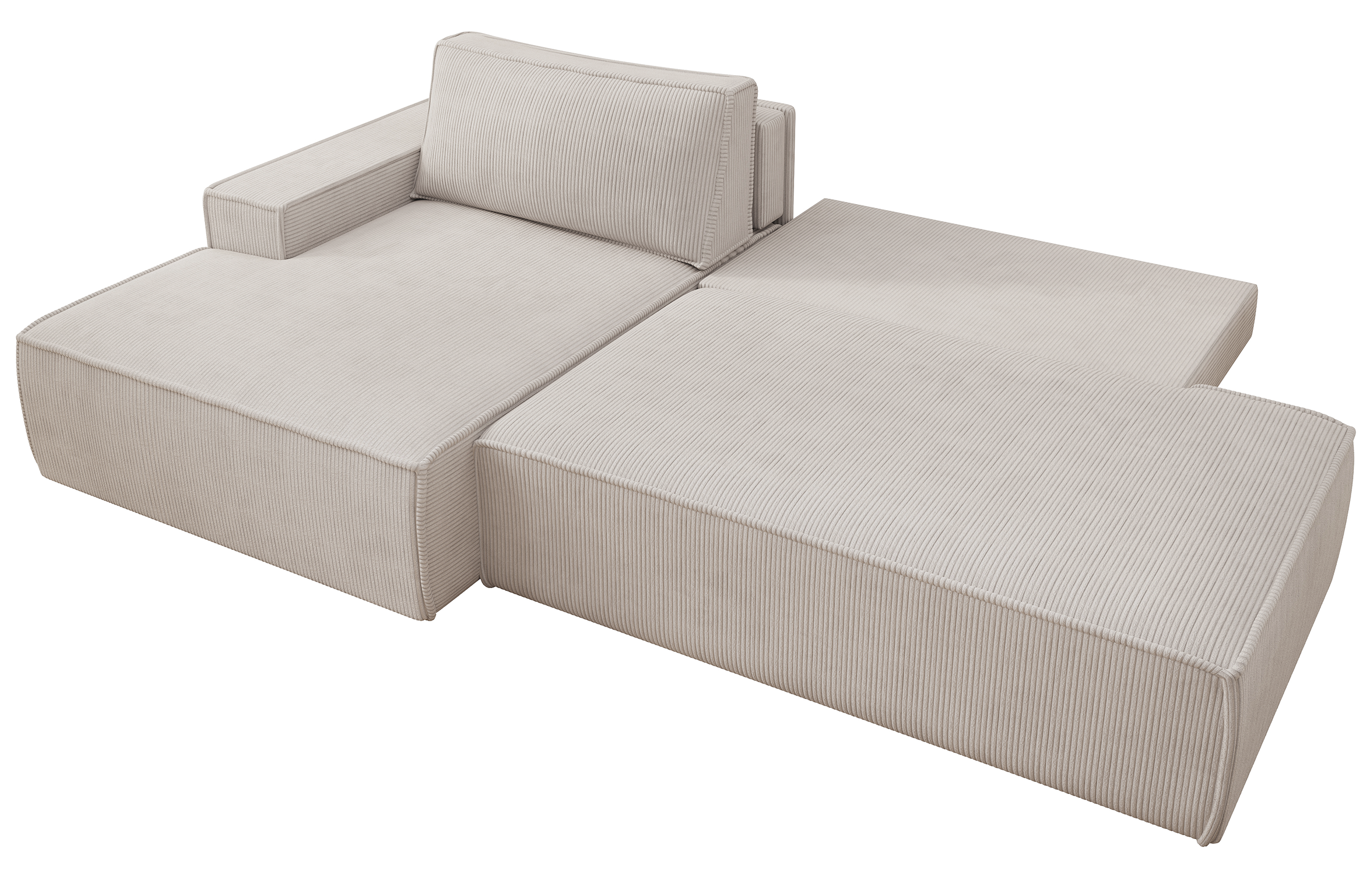 Ecksofa mit Schlaffunktion Felicjo, L-förmig, linksseitig, mit Stauraum, grau-beiges Cordstoff