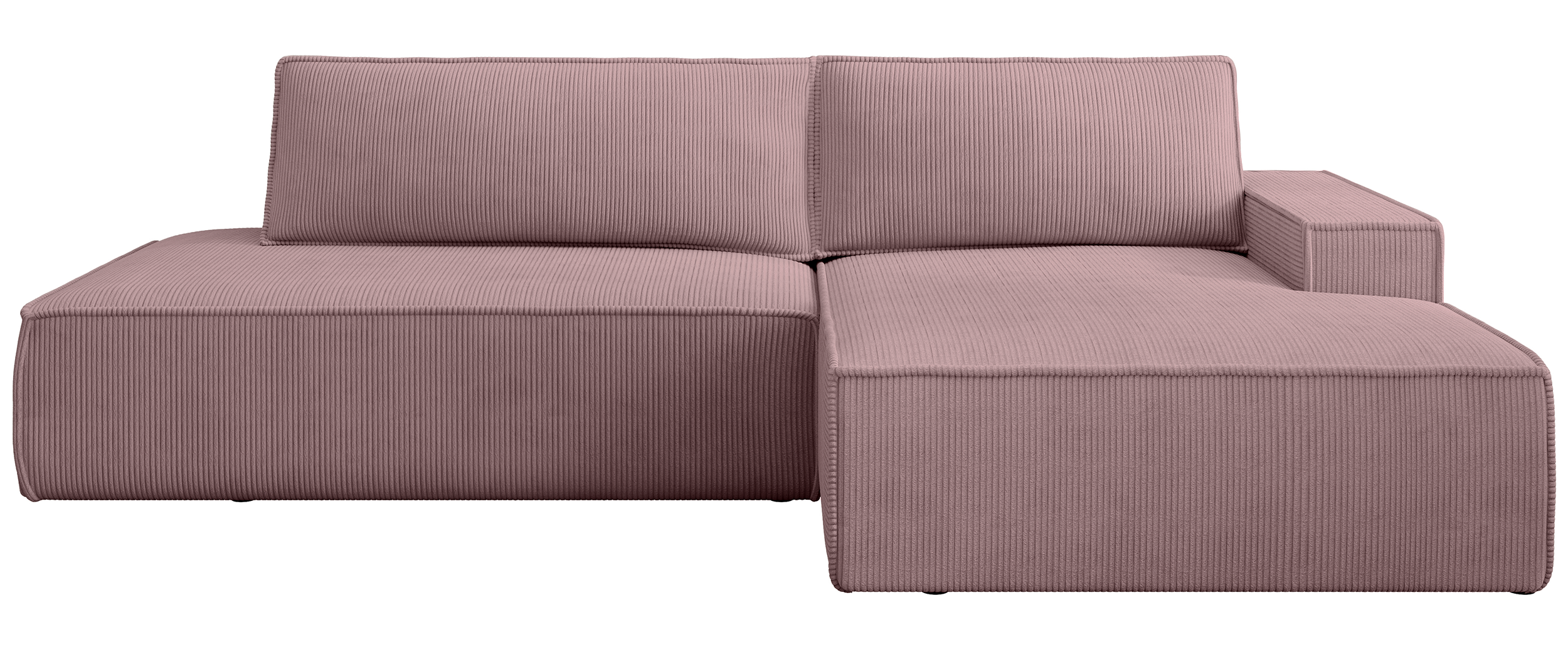 Ecksofa mit Schlaffunktion Felicjo, L-förmig, rechtsseitig, mit Stauraum, fliederfarbener Cordstoff