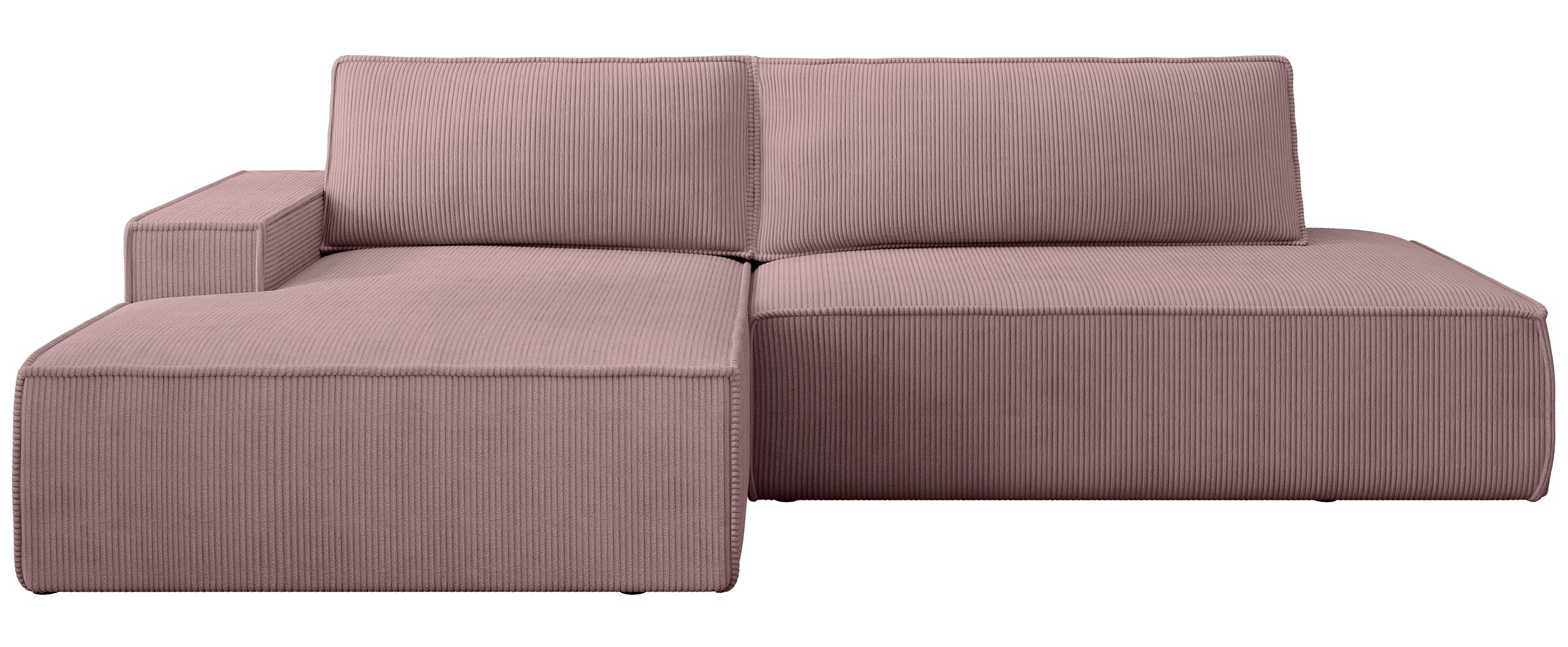 Ecksofa mit Schlafunktion Felicjo, L-förmig, linksseitig, mit Stauraum, fliederfarbener Cordstoff