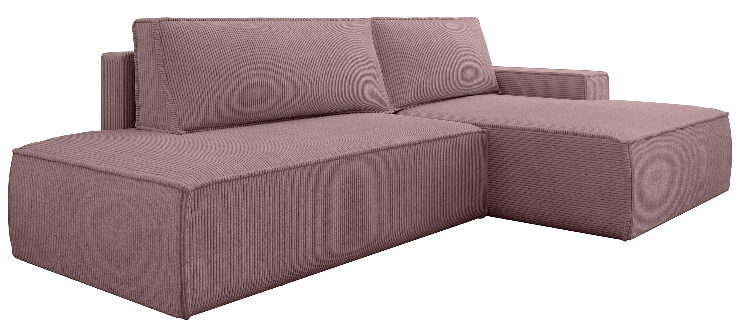 Ecksofa mit Schlaffunktion Felicjo, L-förmig, rechtsseitig, mit Stauraum, fliederfarbener Cordstoff