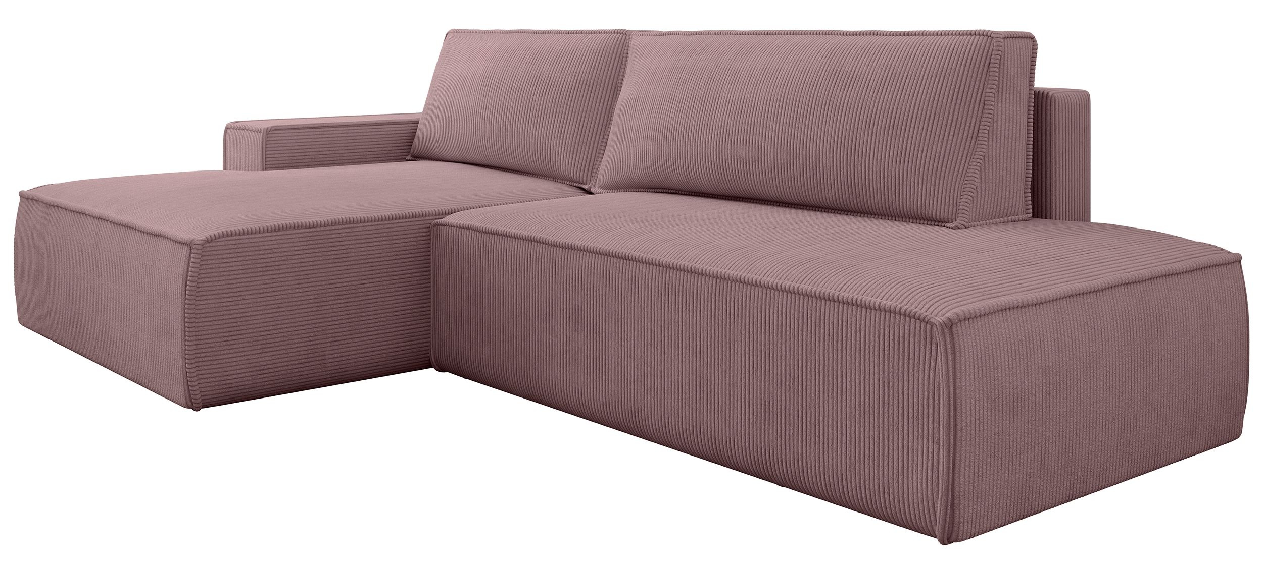Ecksofa mit Schlafunktion Felicjo, L-förmig, linksseitig, mit Stauraum, fliederfarbener Cordstoff