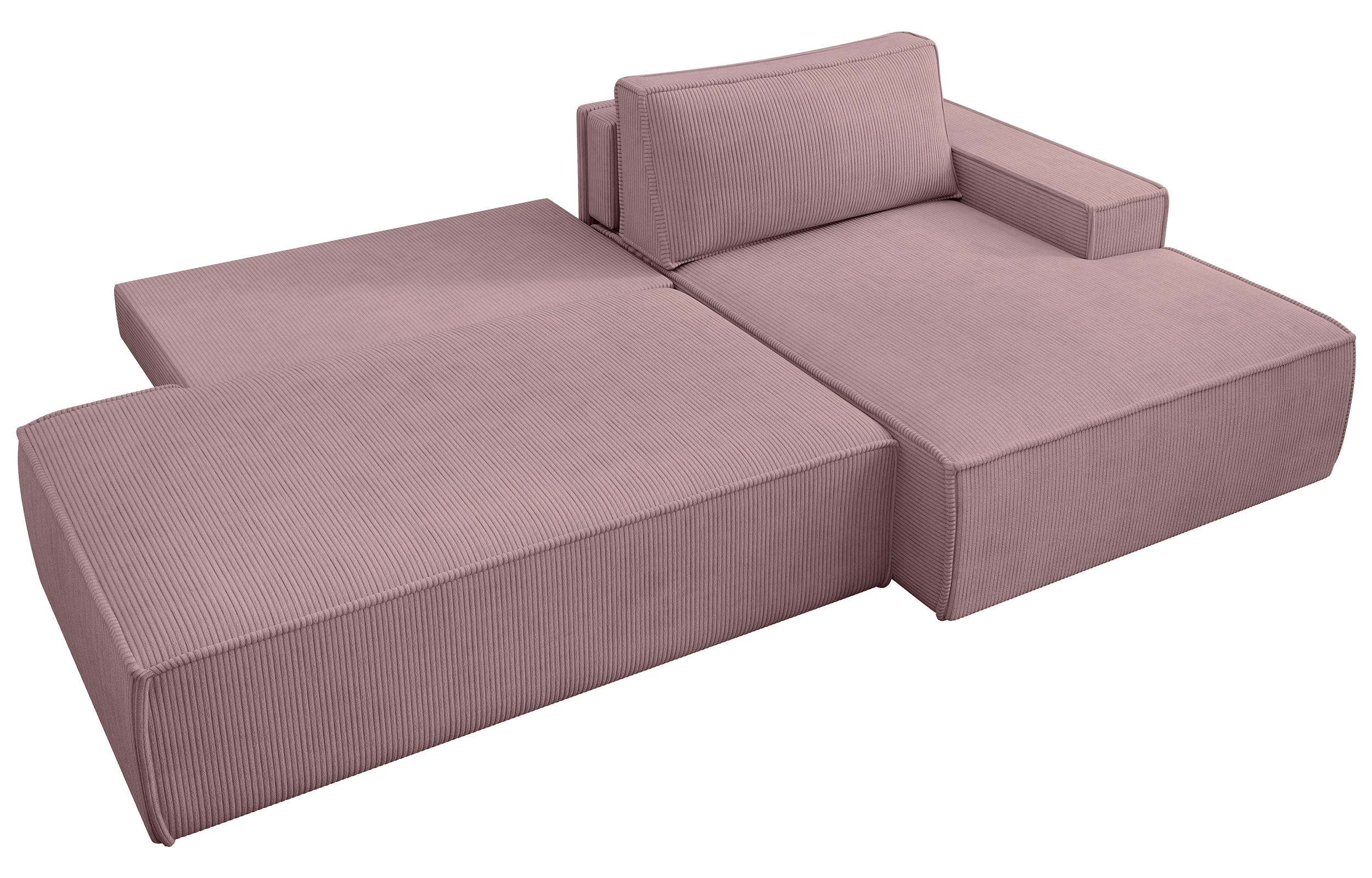 Ecksofa mit Schlaffunktion Felicjo, L-förmig, rechtsseitig, mit Stauraum, fliederfarbener Cordstoff