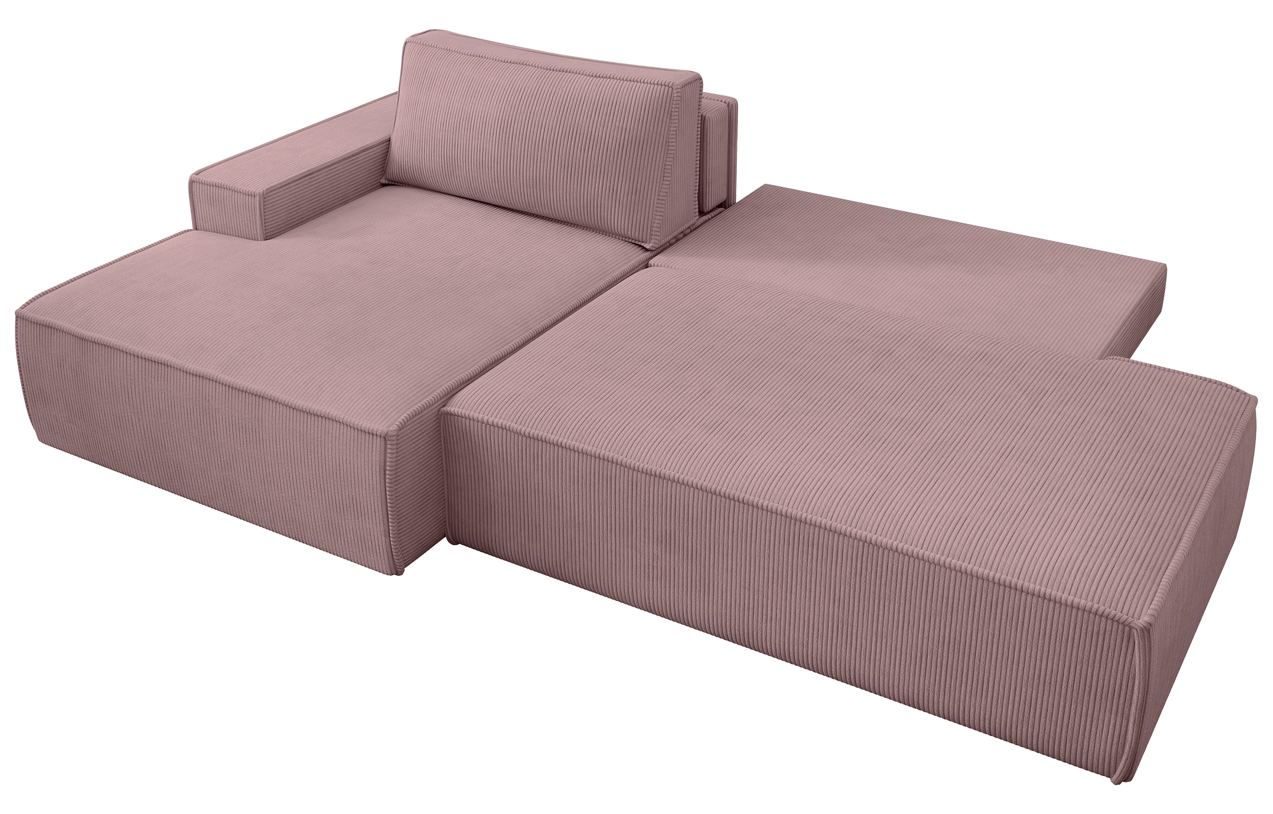 Ecksofa mit Schlafunktion Felicjo, L-förmig, linksseitig, mit Stauraum, fliederfarbener Cordstoff