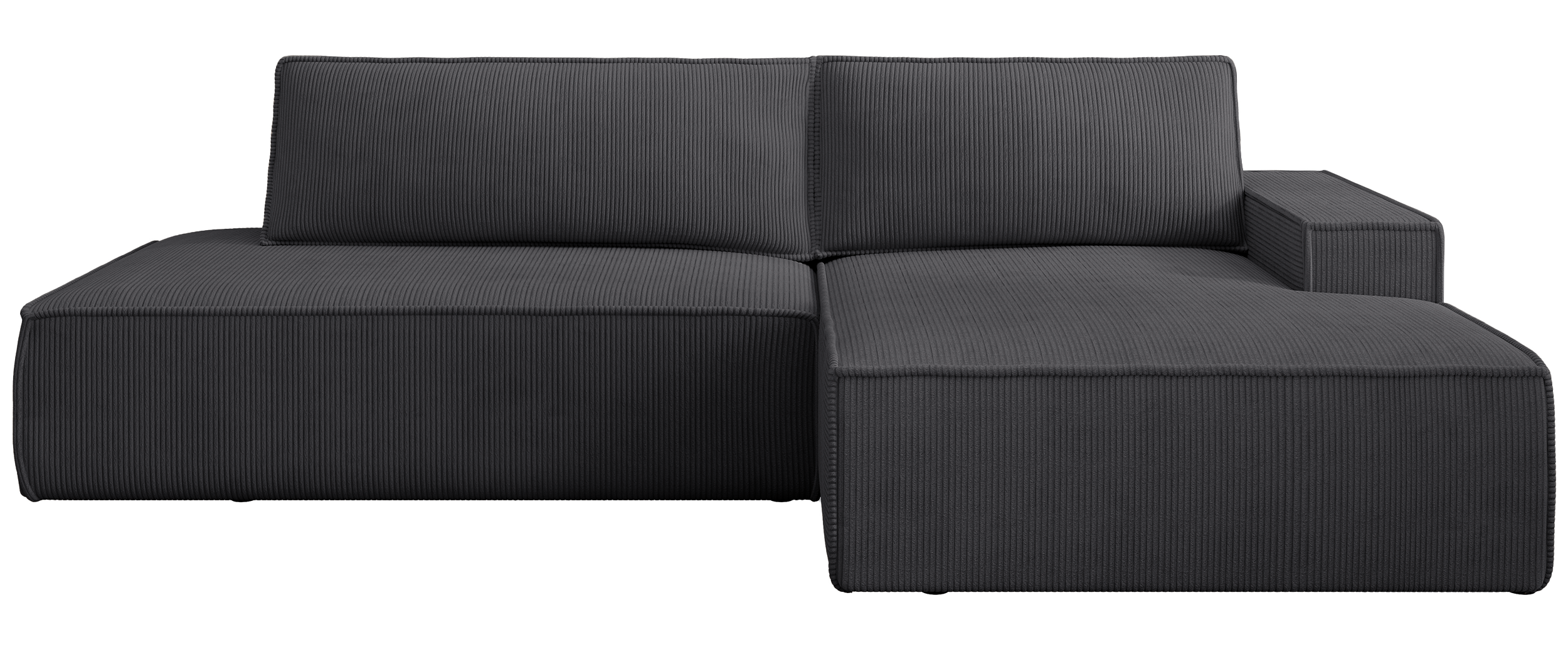 Ecksofa mit Schlaffunktion Felicjo, L-förmig, rechtsseitig, mit Stauraum, dunkelgrauer Cordstoff