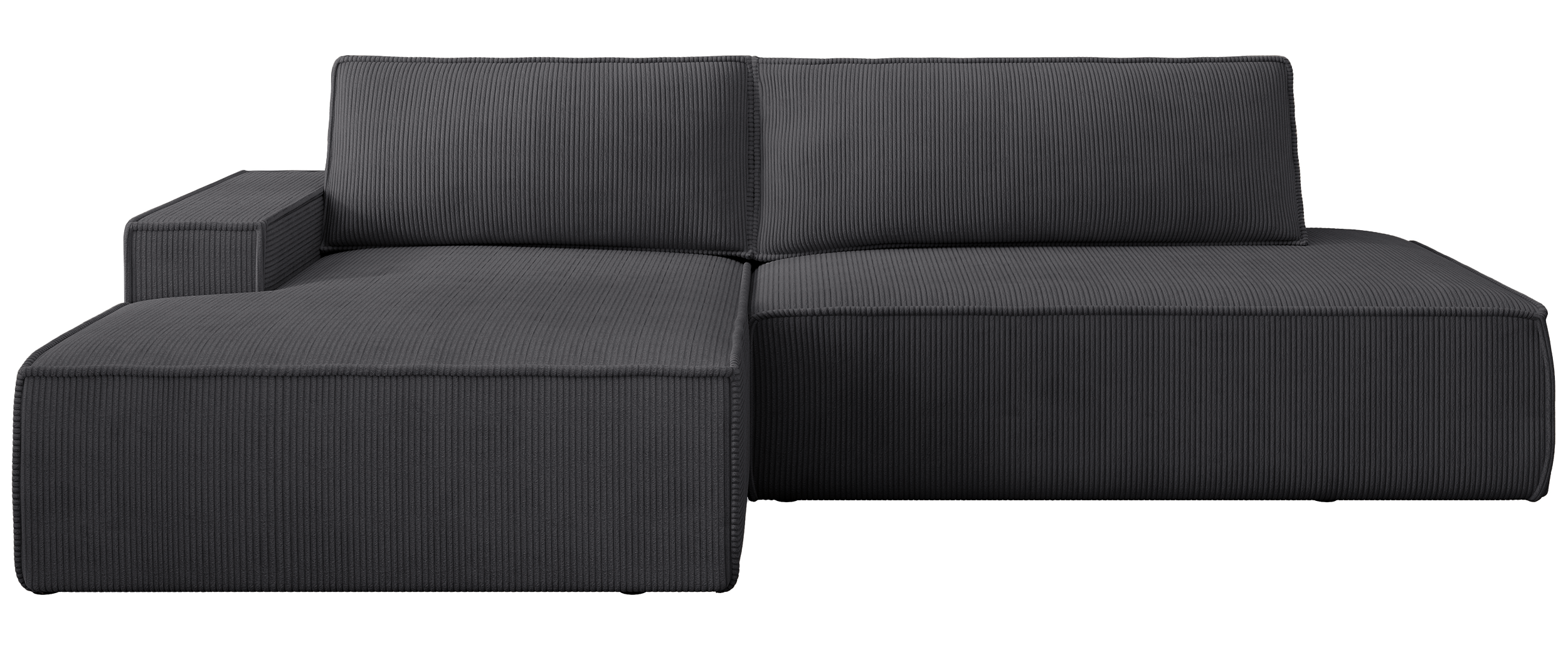 Ecksofa mit Schlaffunktion Felicjo, L-Form, linksseitig, mit Stauraum, dunkelgrauer Cordstoff