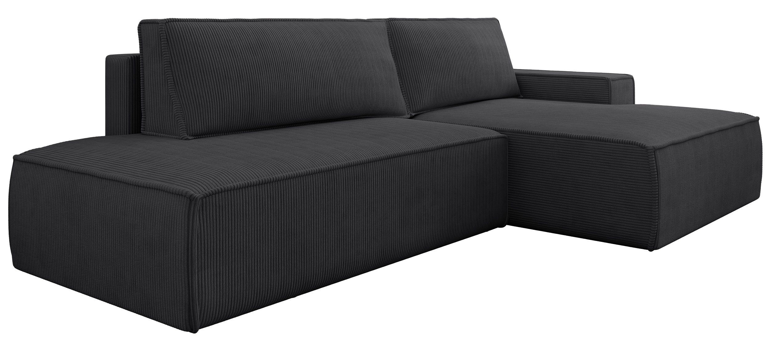 Ecksofa mit Schlaffunktion Felicjo, L-förmig, rechtsseitig, mit Stauraum, dunkelgrauer Cordstoff