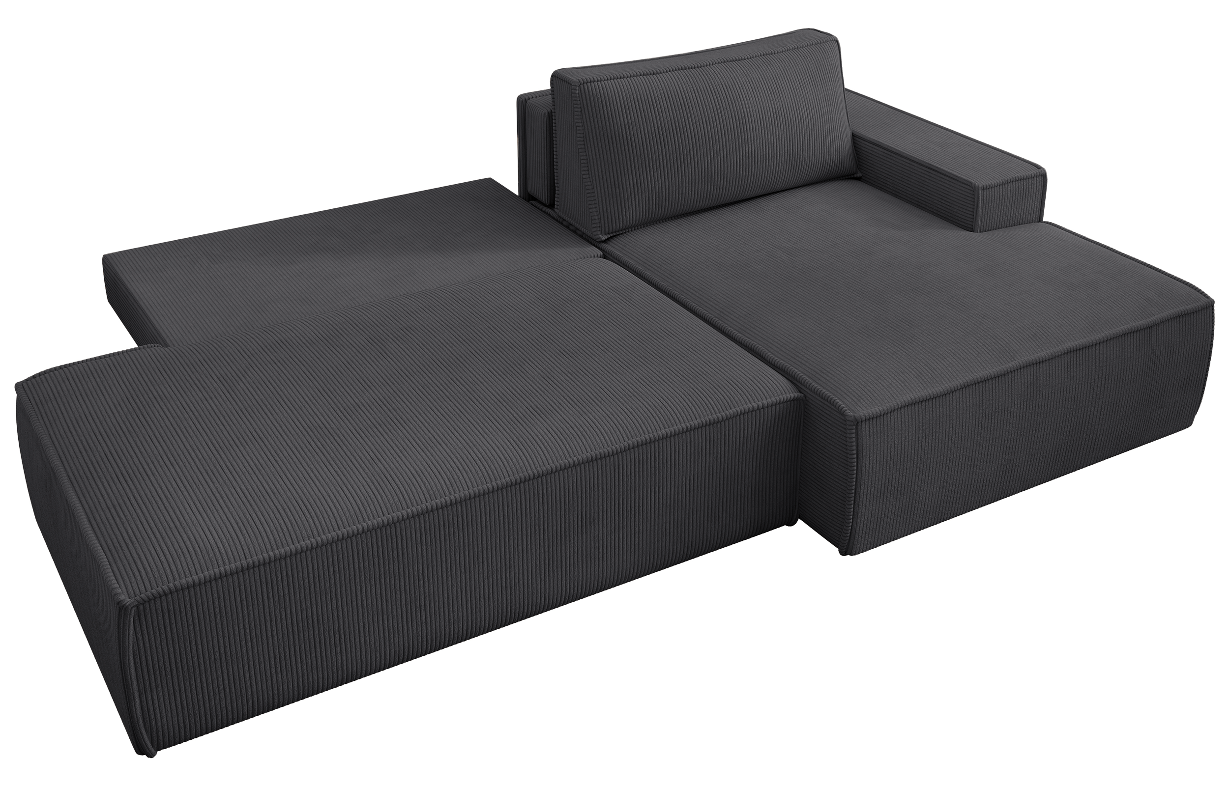 Ecksofa mit Schlaffunktion Felicjo, L-förmig, rechtsseitig, mit Stauraum, dunkelgrauer Cordstoff