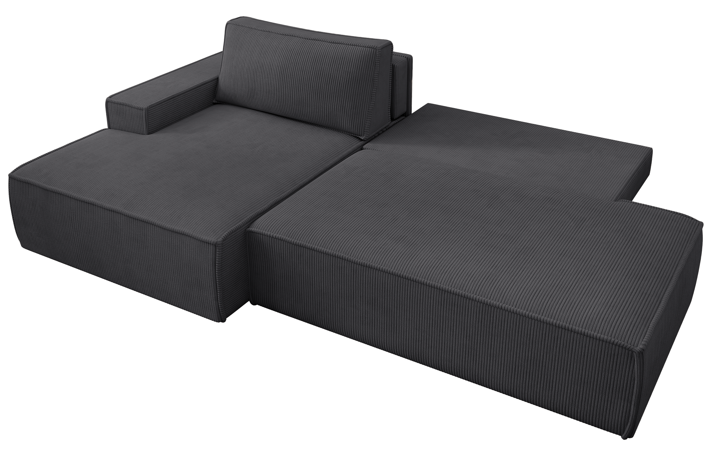 Ecksofa mit Schlaffunktion Felicjo, L-Form, linksseitig, mit Stauraum, dunkelgrauer Cordstoff