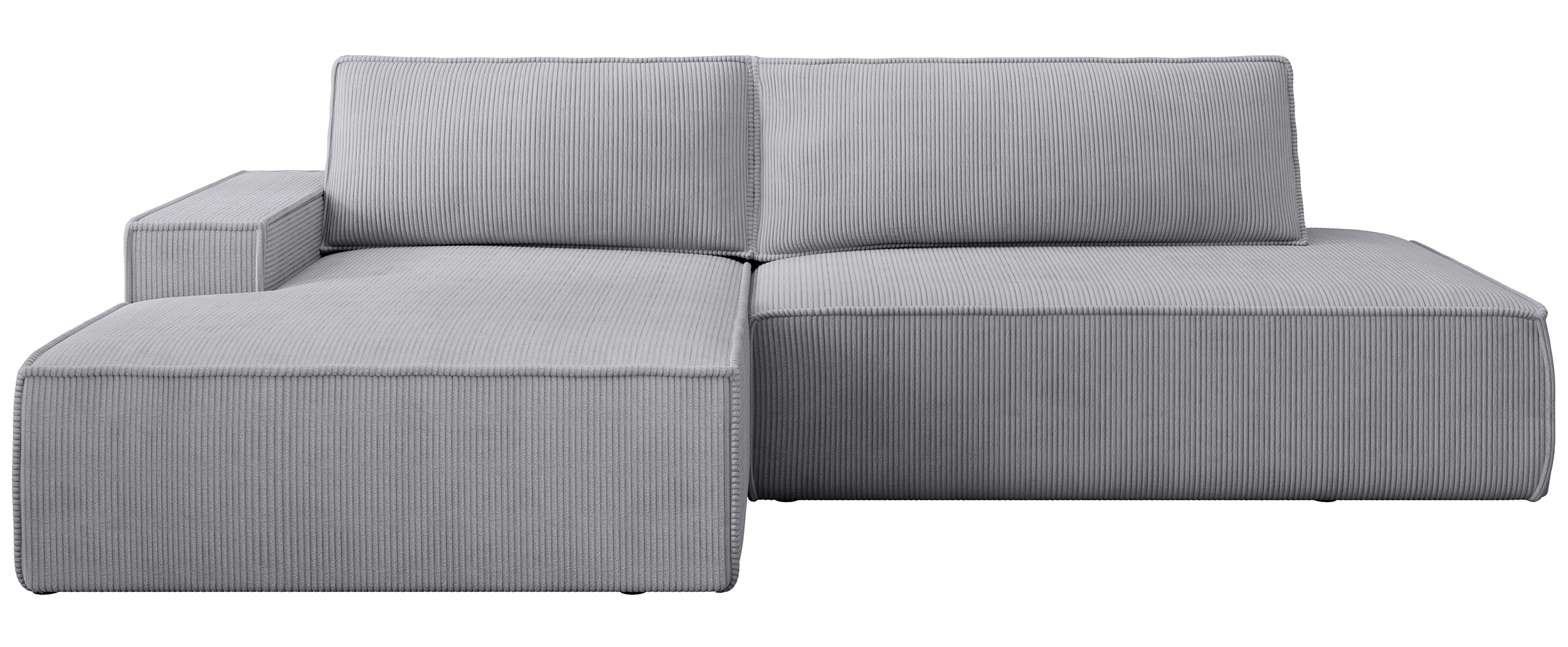 Ecksofa mit Schlaffunktion Felicjo, L-förmig, linksseitig, mit Stauraum, hellgrauer Cordstoff