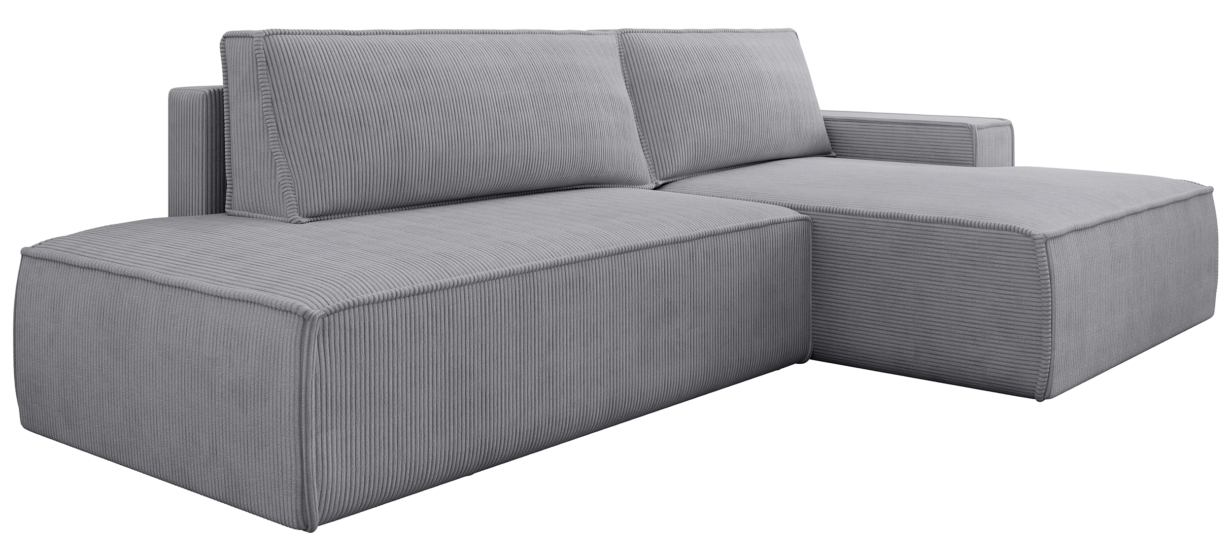 Ecksofa mit Schlafunktion Felicjo, L-förmig, rechtsseitig, mit Stauraum, hellgrauer Cordstoff