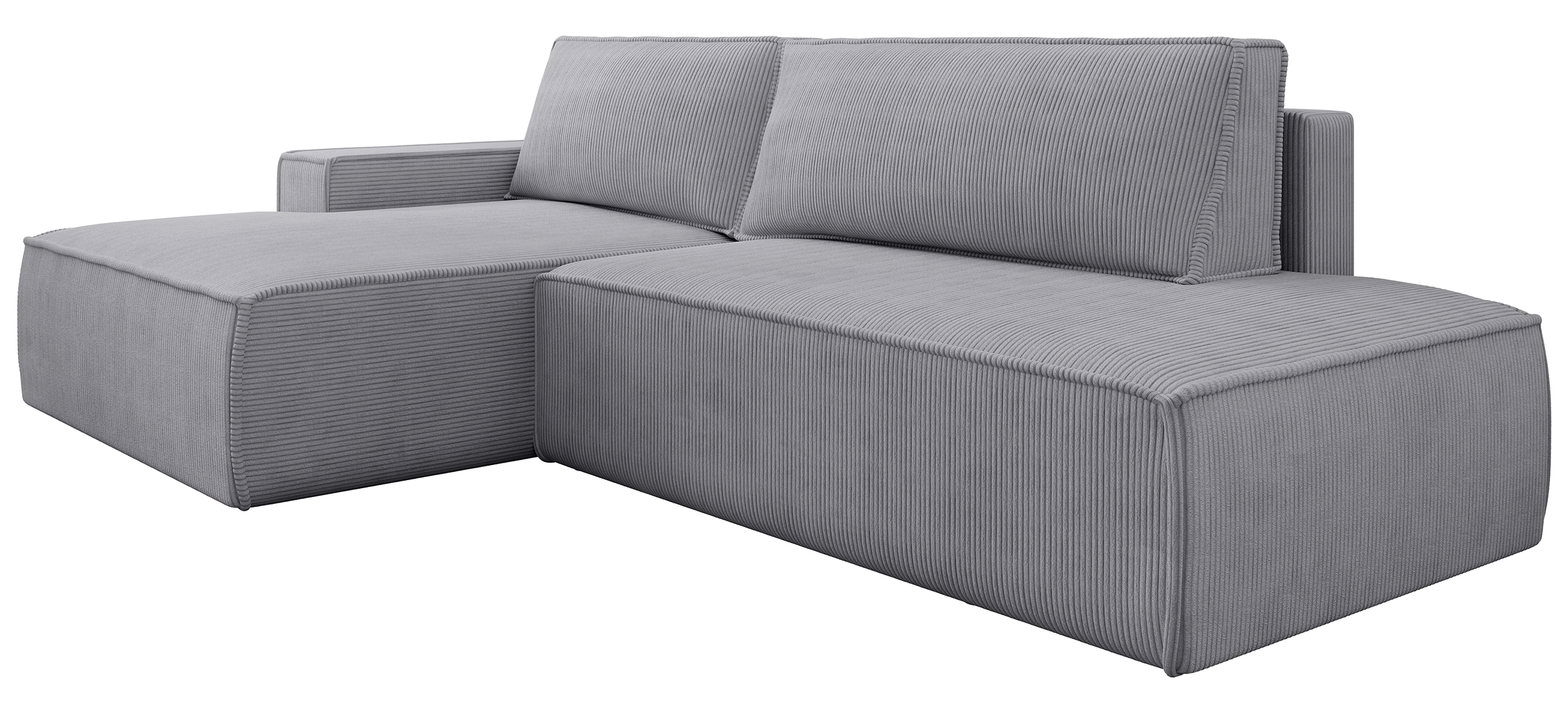 Ecksofa mit Schlaffunktion Felicjo, L-förmig, linksseitig, mit Stauraum, hellgrauer Cordstoff
