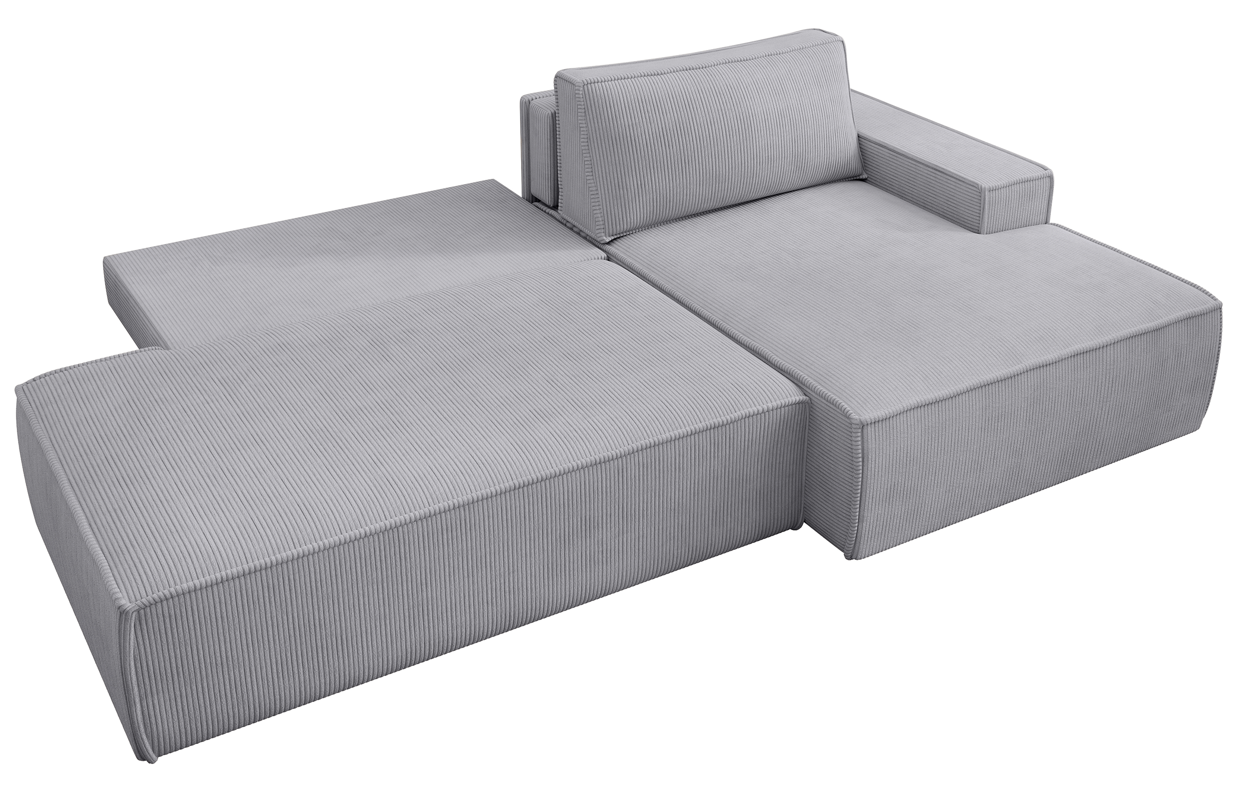 Ecksofa mit Schlafunktion Felicjo, L-förmig, rechtsseitig, mit Stauraum, hellgrauer Cordstoff