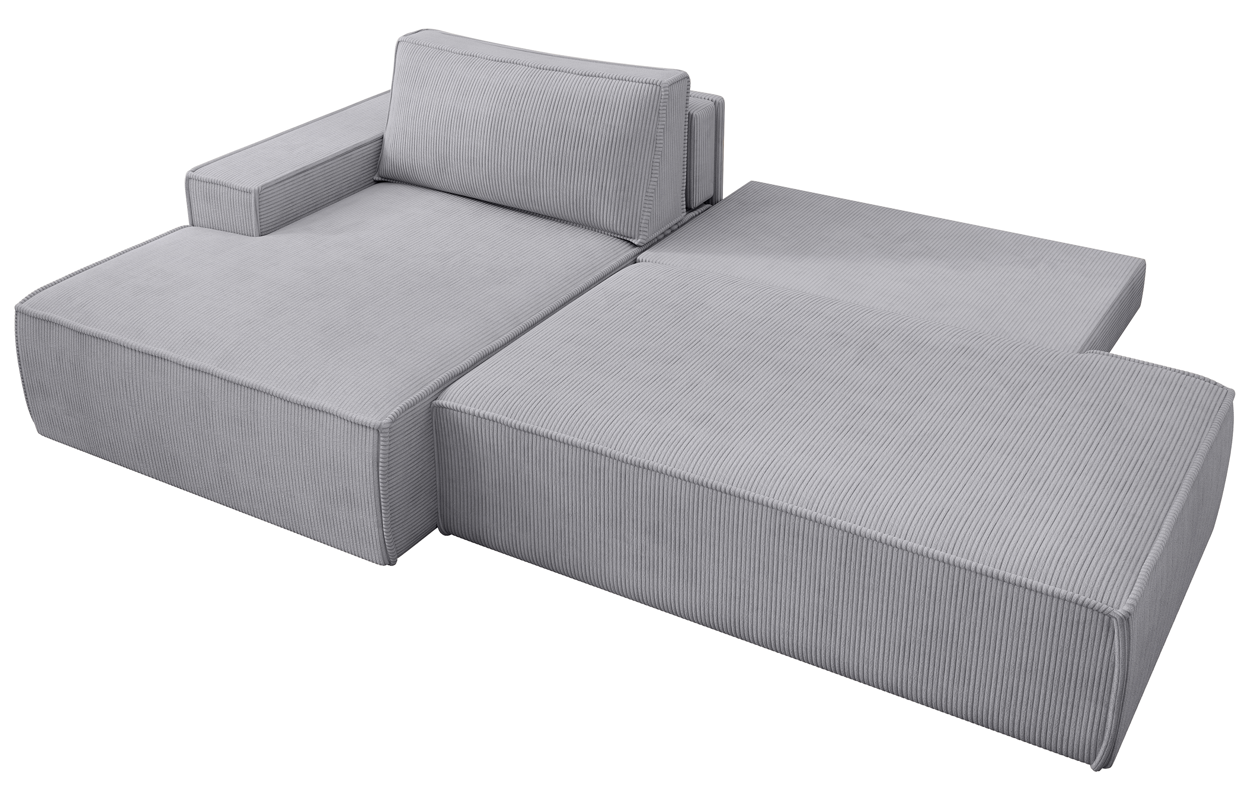 Ecksofa mit Schlaffunktion Felicjo, L-förmig, linksseitig, mit Stauraum, hellgrauer Cordstoff