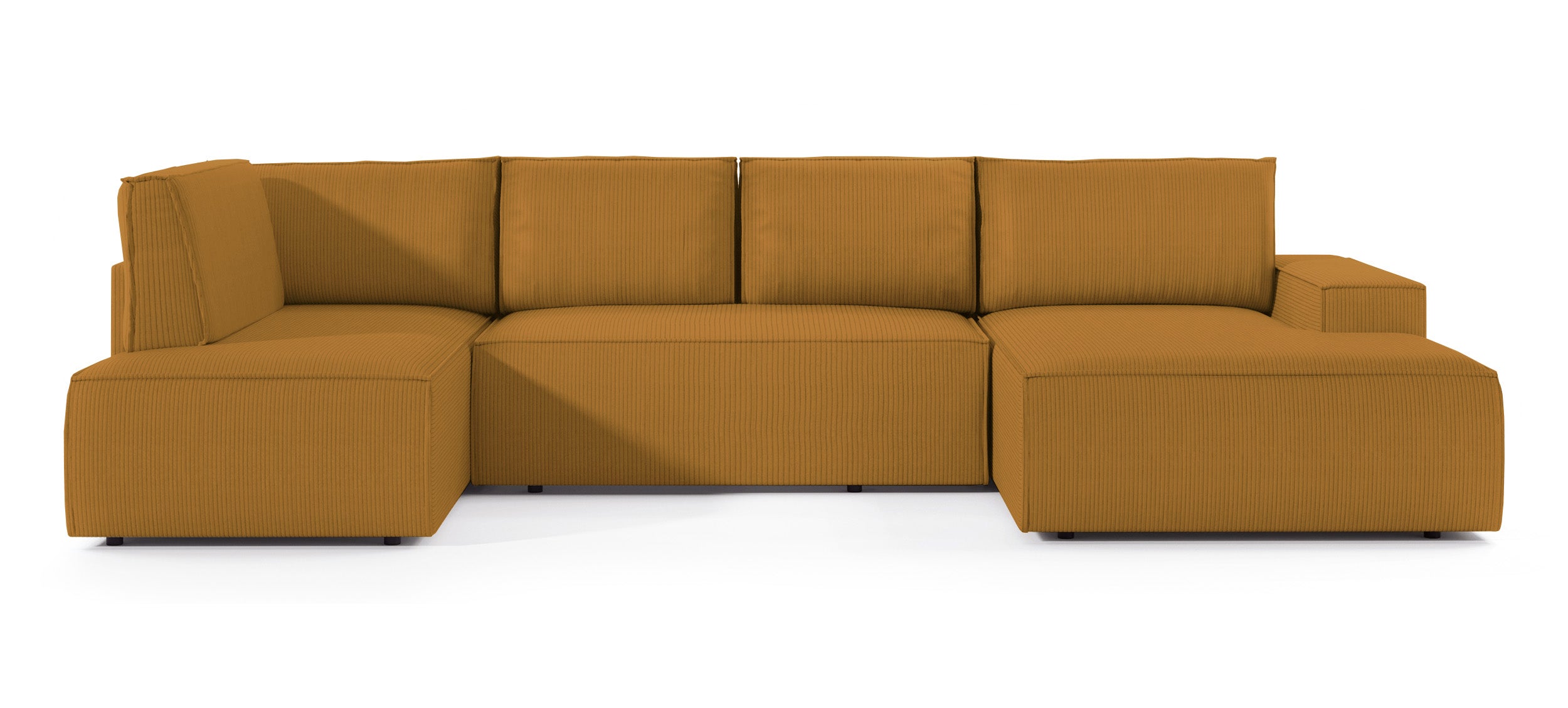 Ecksofa mit Schlaffunktion Farese New U-förmig mit Stauraum, rechtsseitig, senfgelber Cord
