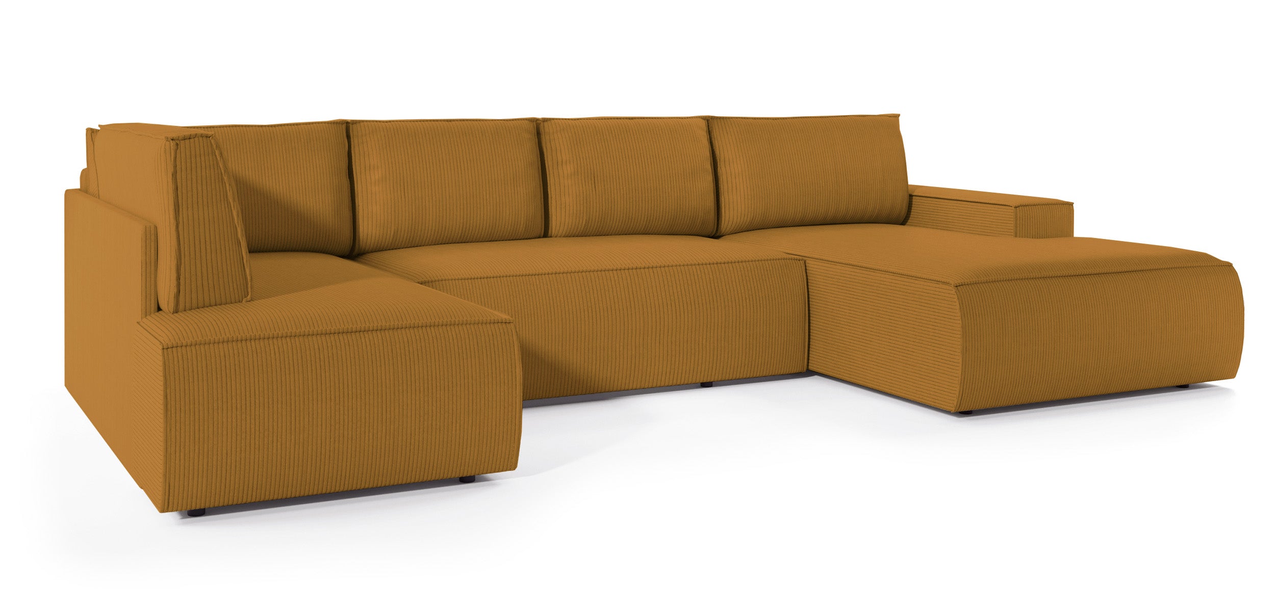 Ecksofa mit Schlaffunktion Farese New U-förmig mit Stauraum, rechtsseitig, senfgelber Cord