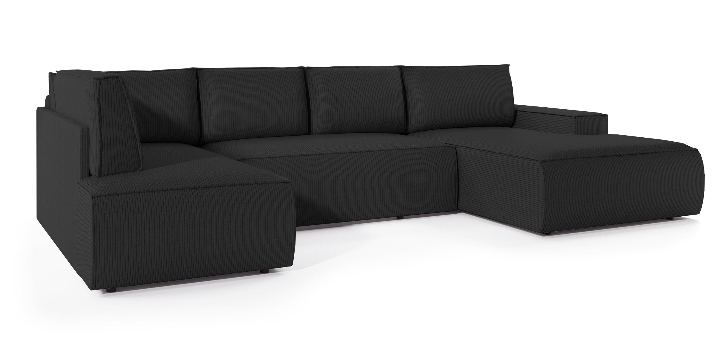 Ecksofa mit Schlaffunktion Farese New U-förmig mit Stauraum, rechtsseitig, schwarz Cord