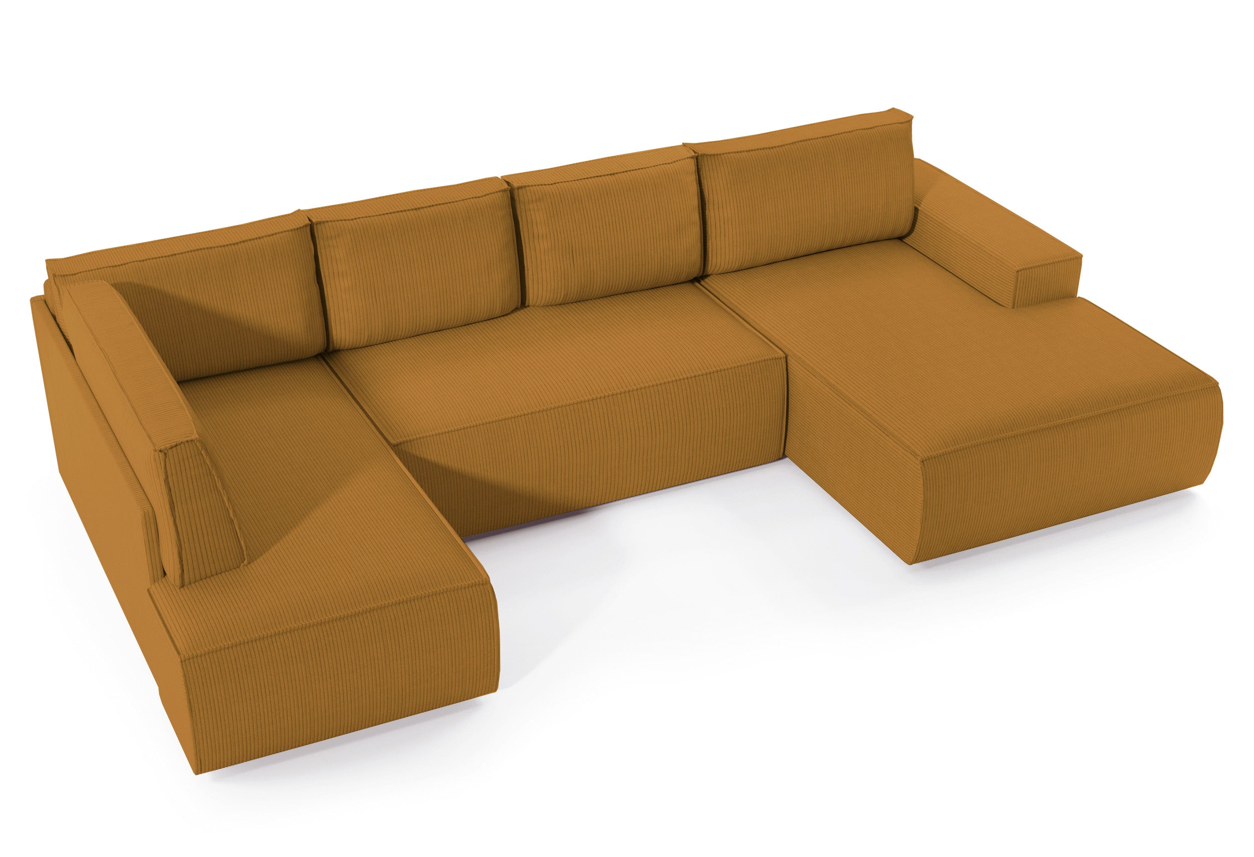 Ecksofa mit Schlaffunktion Farese New U-förmig mit Stauraum, rechtsseitig, senfgelber Cord