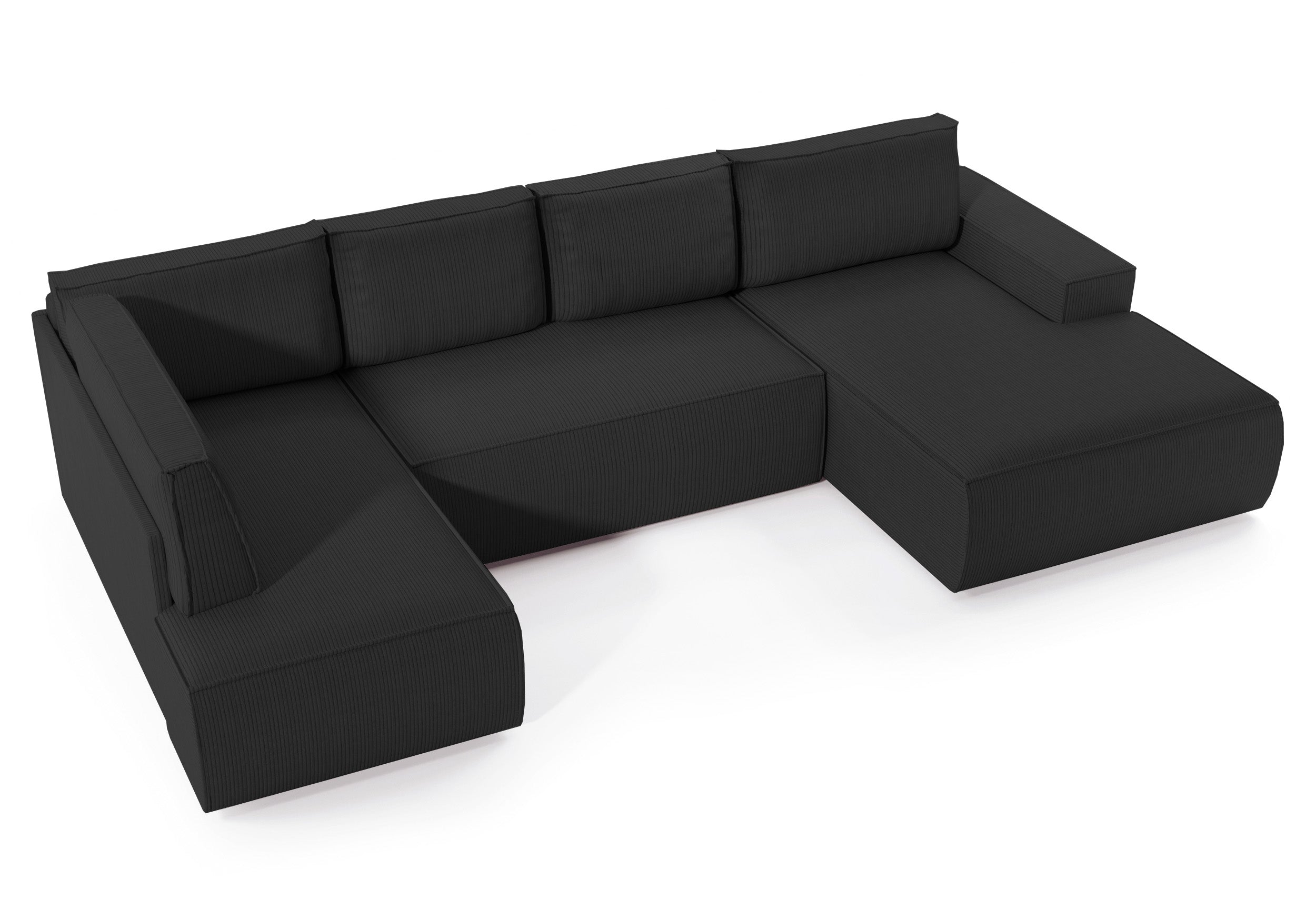 Ecksofa mit Schlaffunktion Farese New U-förmig mit Stauraum, rechtsseitig, schwarz Cord