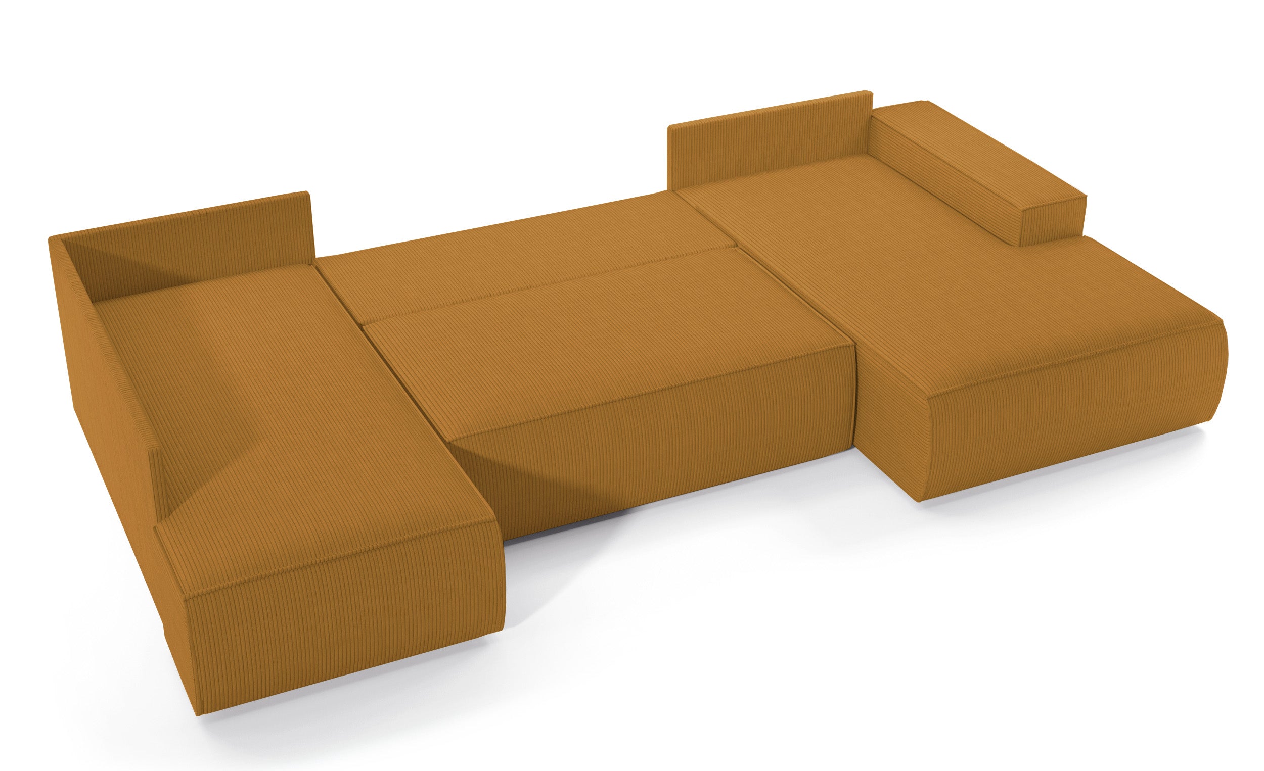 Ecksofa mit Schlaffunktion Farese New U-förmig mit Stauraum, rechtsseitig, senfgelber Cord
