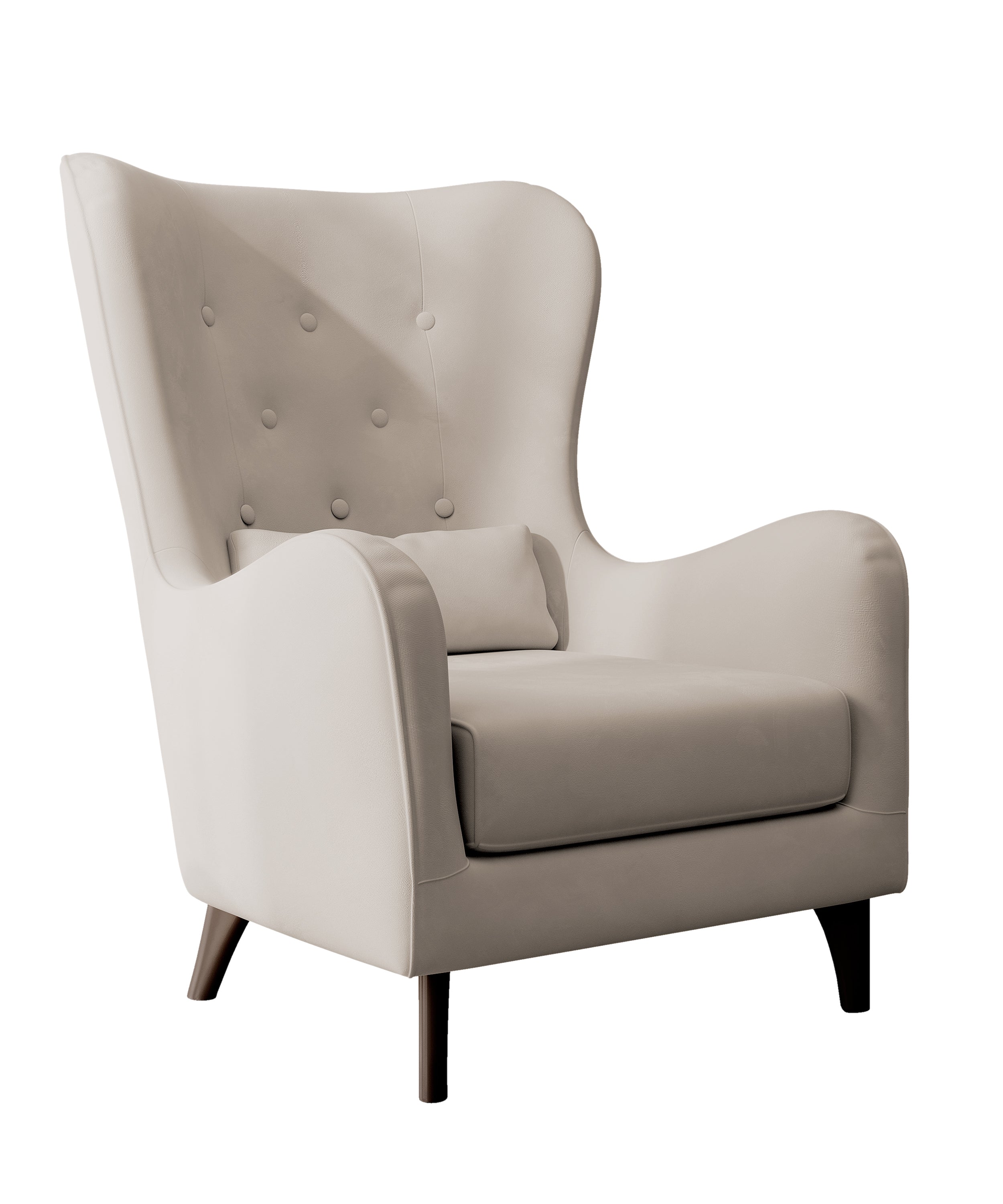 Relaxsessel Calmino in hellem Beige aus wasserabweisendem Samtstoff, Beine in Wenge-Farbton