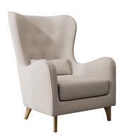 Relaxsessel "Uszak" Calmino hellbeige aus hydrophobem Veloursstoff mit Buchenholzbeinen