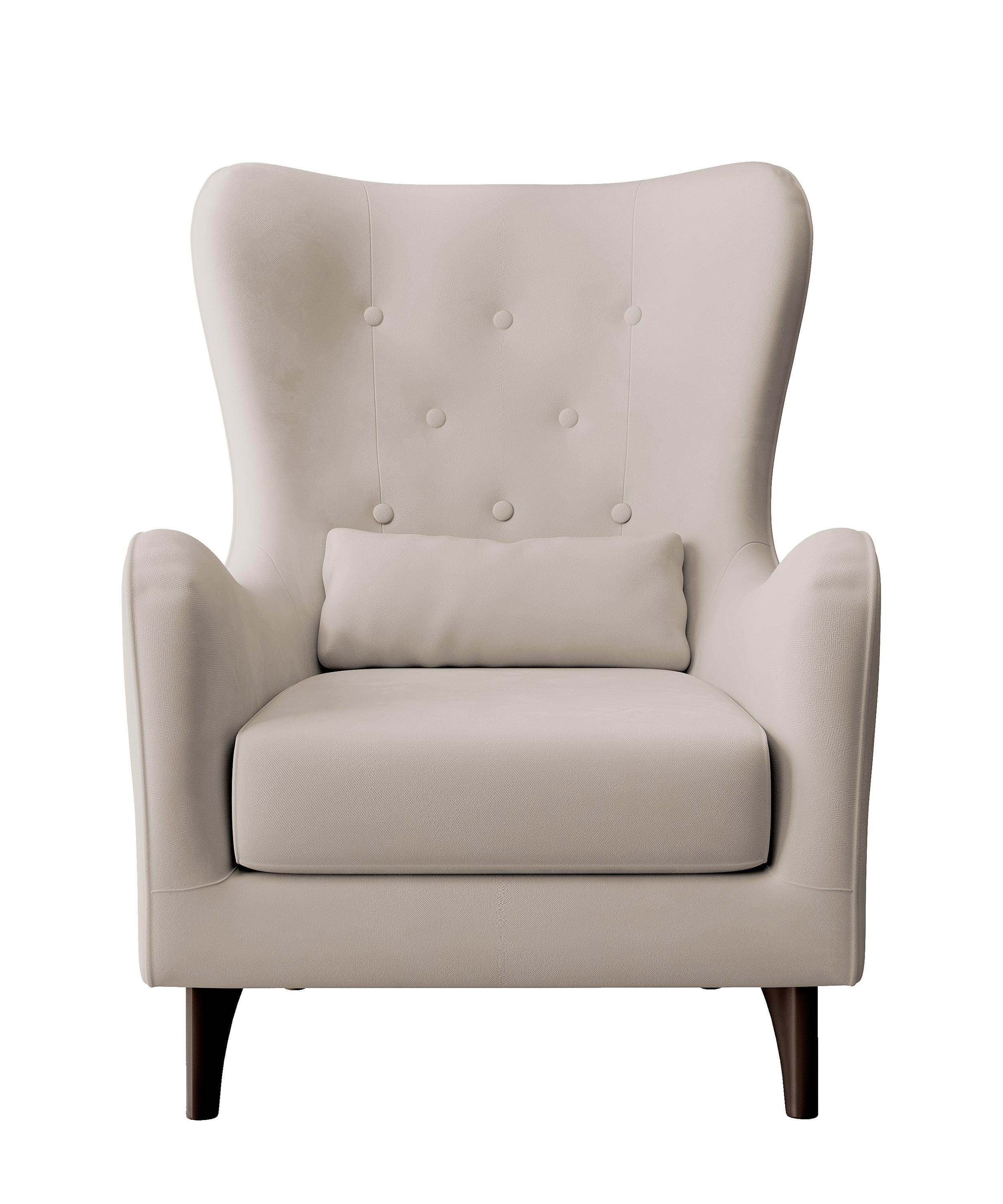 Relaxsessel Calmino in hellem Beige aus wasserabweisendem Samtstoff, Beine in Wenge-Farbton