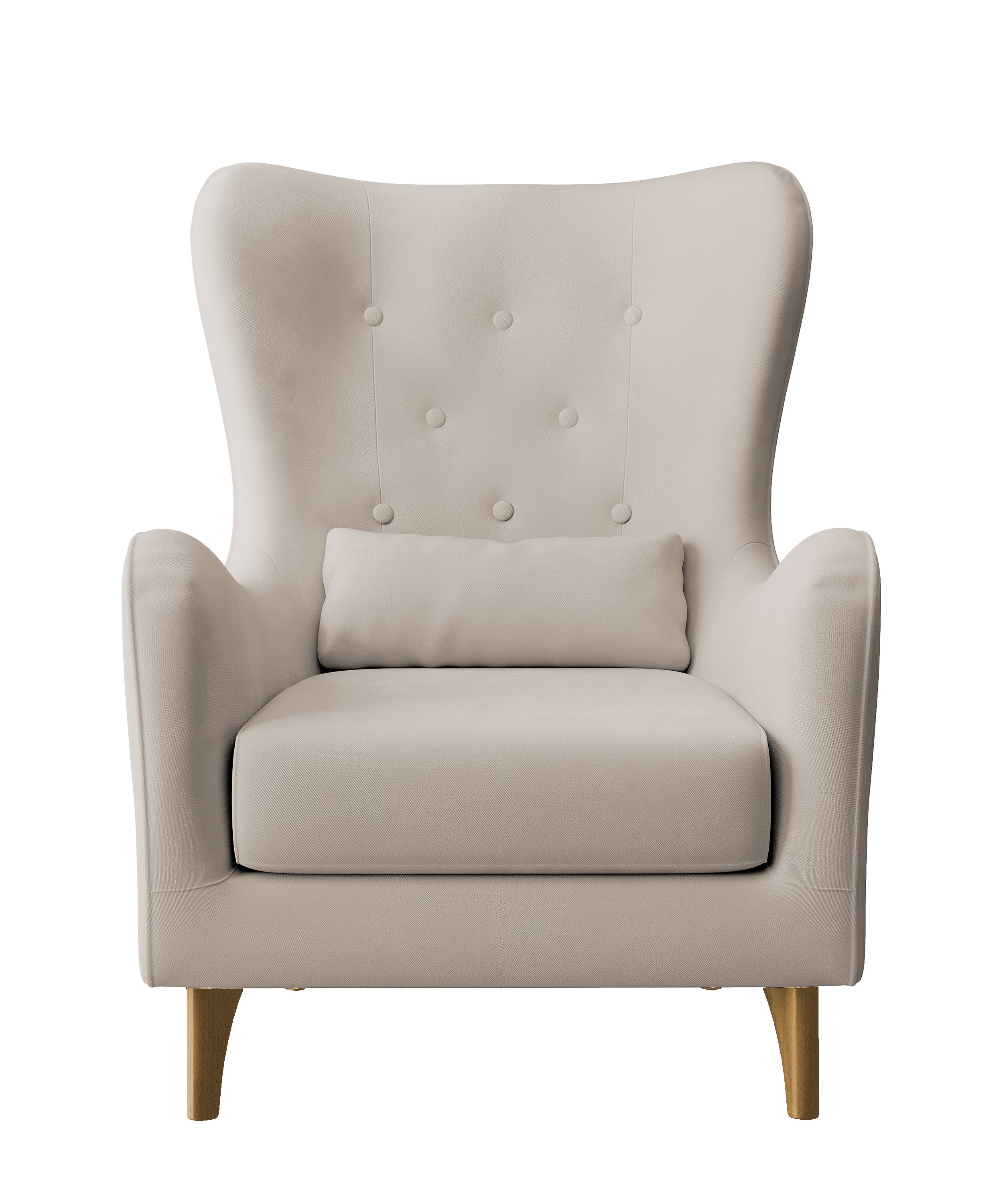 Relaxsessel "Uszak" Calmino hellbeige aus hydrophobem Veloursstoff mit Buchenholzbeinen