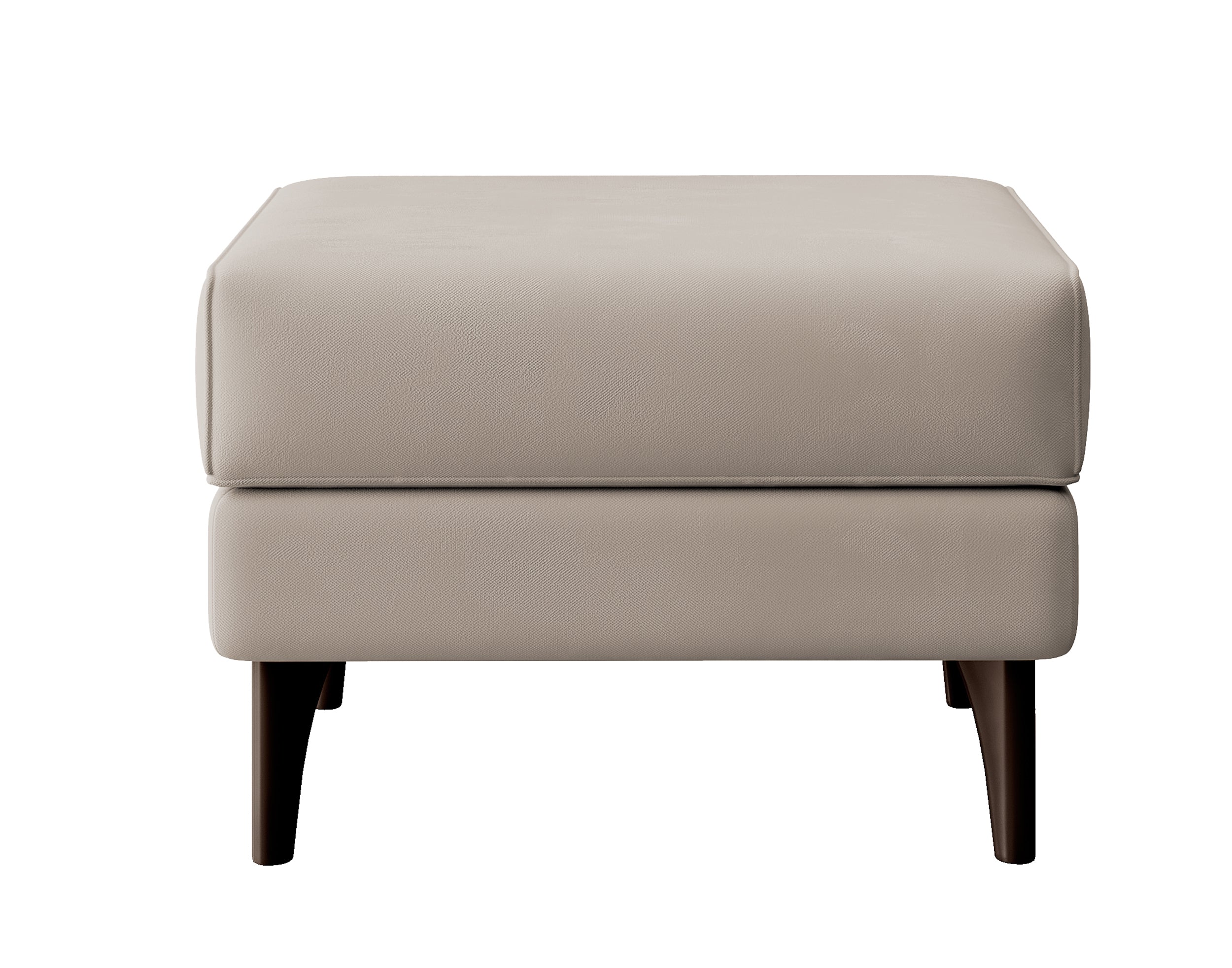 Calmino Hocker in hellem Beige aus hydrophobem Samtstoff, Beine in Wenge