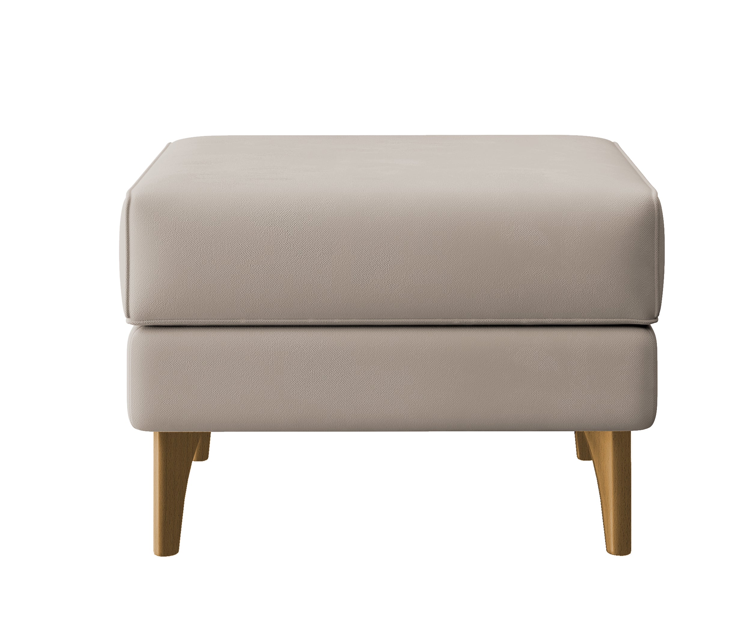 Fußstütze Calmino in hellem Beige aus wasserabweisendem Samtstoff, Beine aus Buche