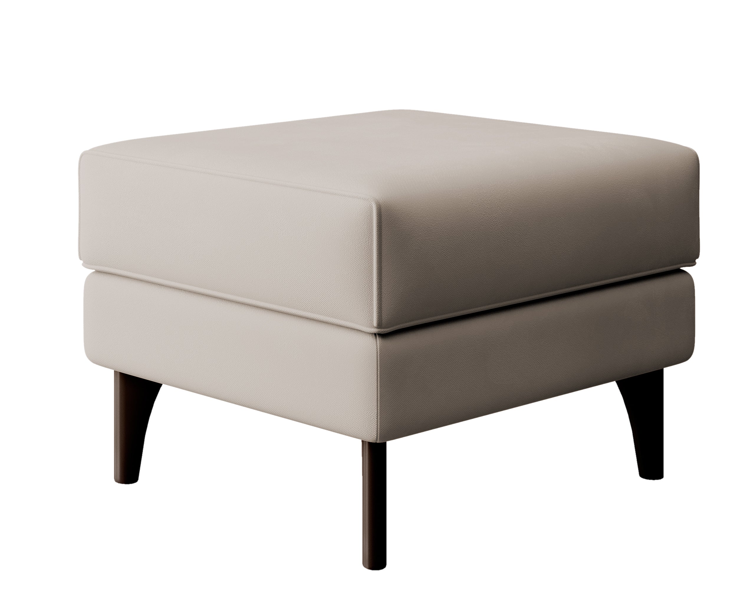 Calmino Hocker in hellem Beige aus hydrophobem Samtstoff, Beine in Wenge