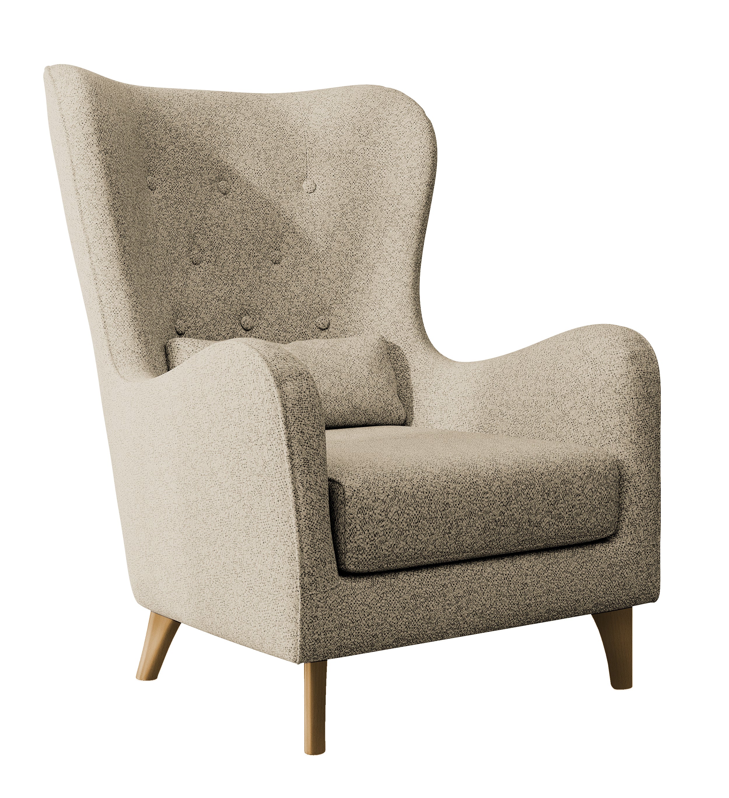 Relaxsessel Ohrensessel Calmino beige Bouclé mit Buchenbeinen