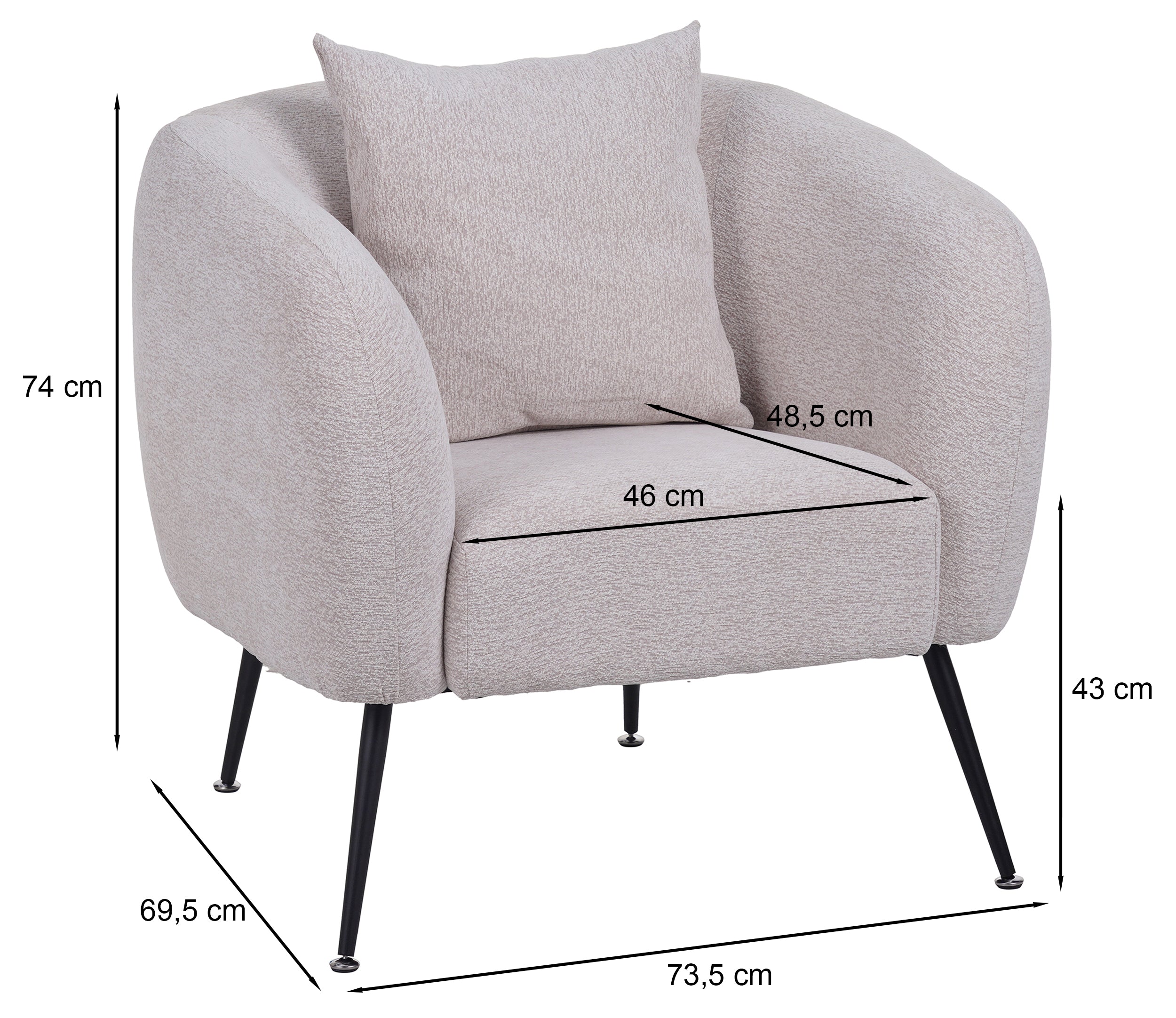 Relaxsessel Inglede dunkelbeige Chenille auf schwarzen Beinen