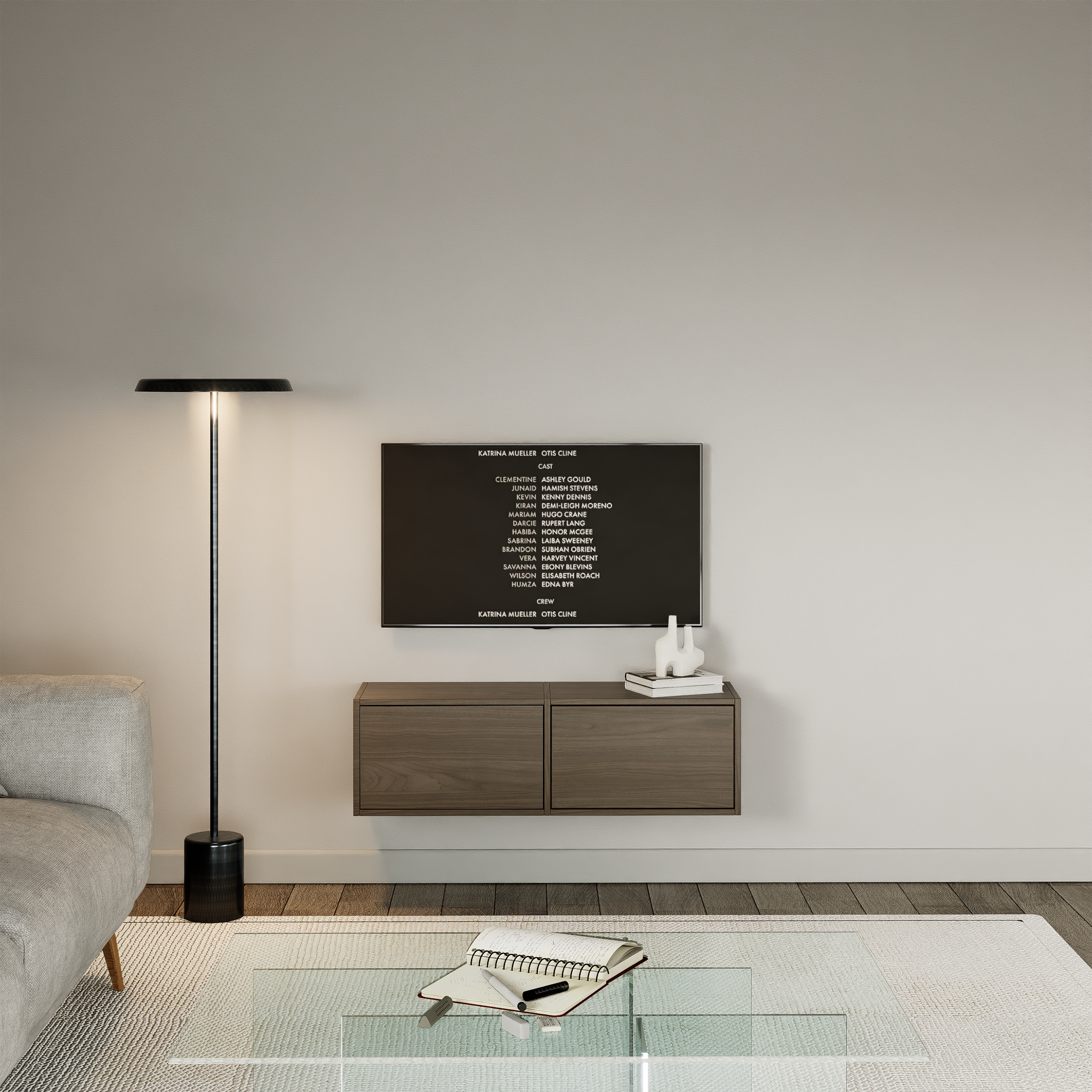 Hängender TV-Schrank Framme mit zwei Klappen, 100 cm, Wisconsin-Nussbaum