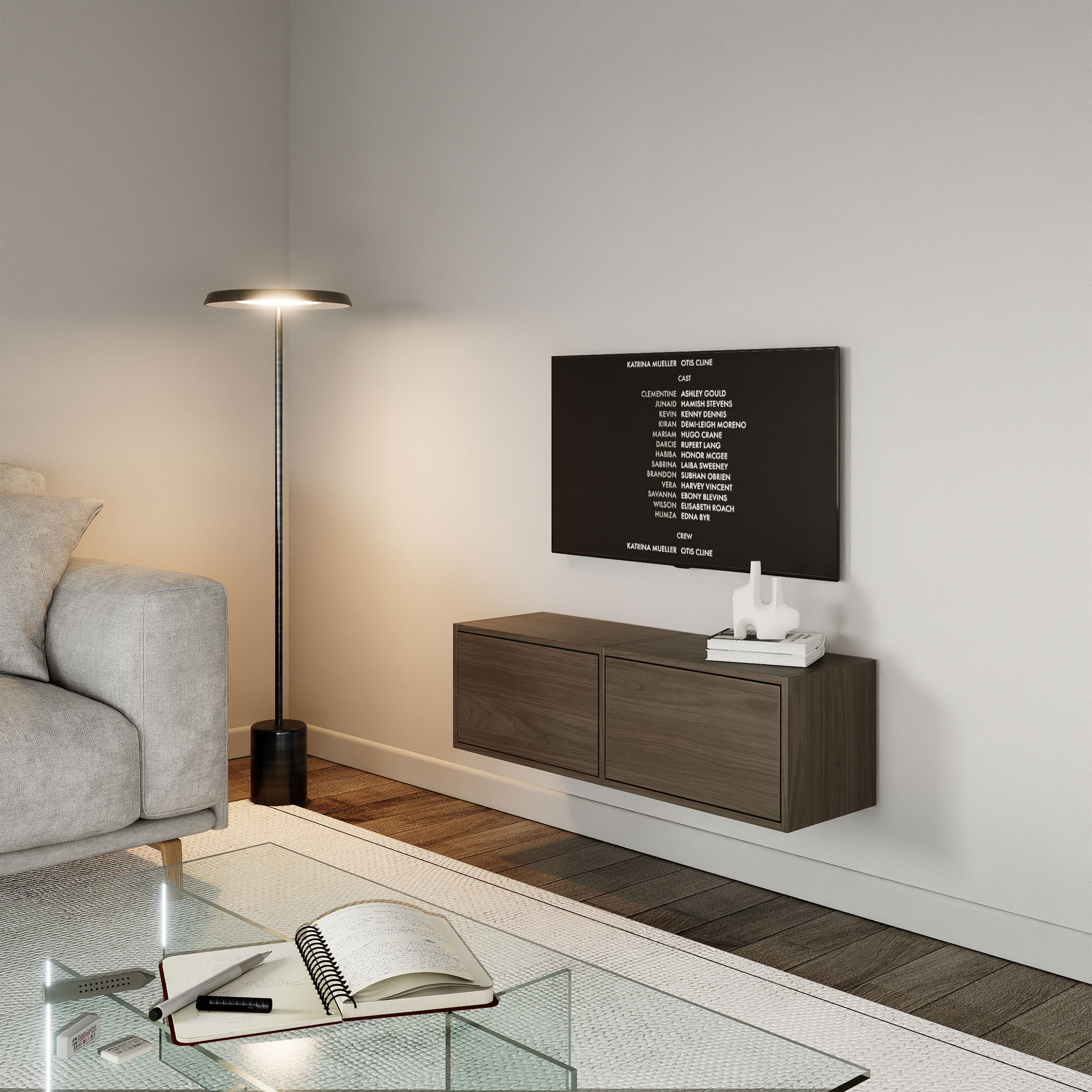 Hängender TV-Schrank Framme mit zwei Klappen, 100 cm, Wisconsin-Nussbaum