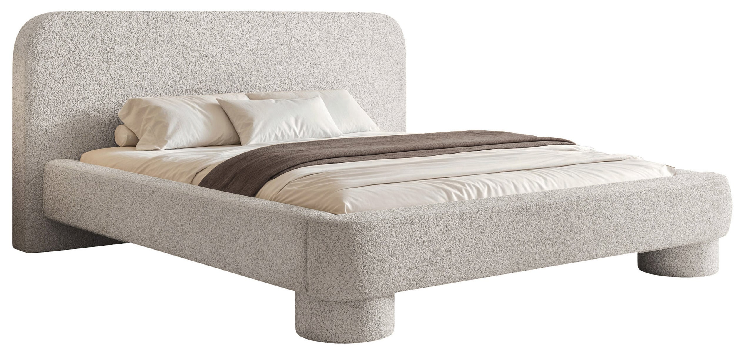 Gepolstertes Bett 160x200 cm Fredo mit Stauraum, hellgrauer Bouclé-Stoff