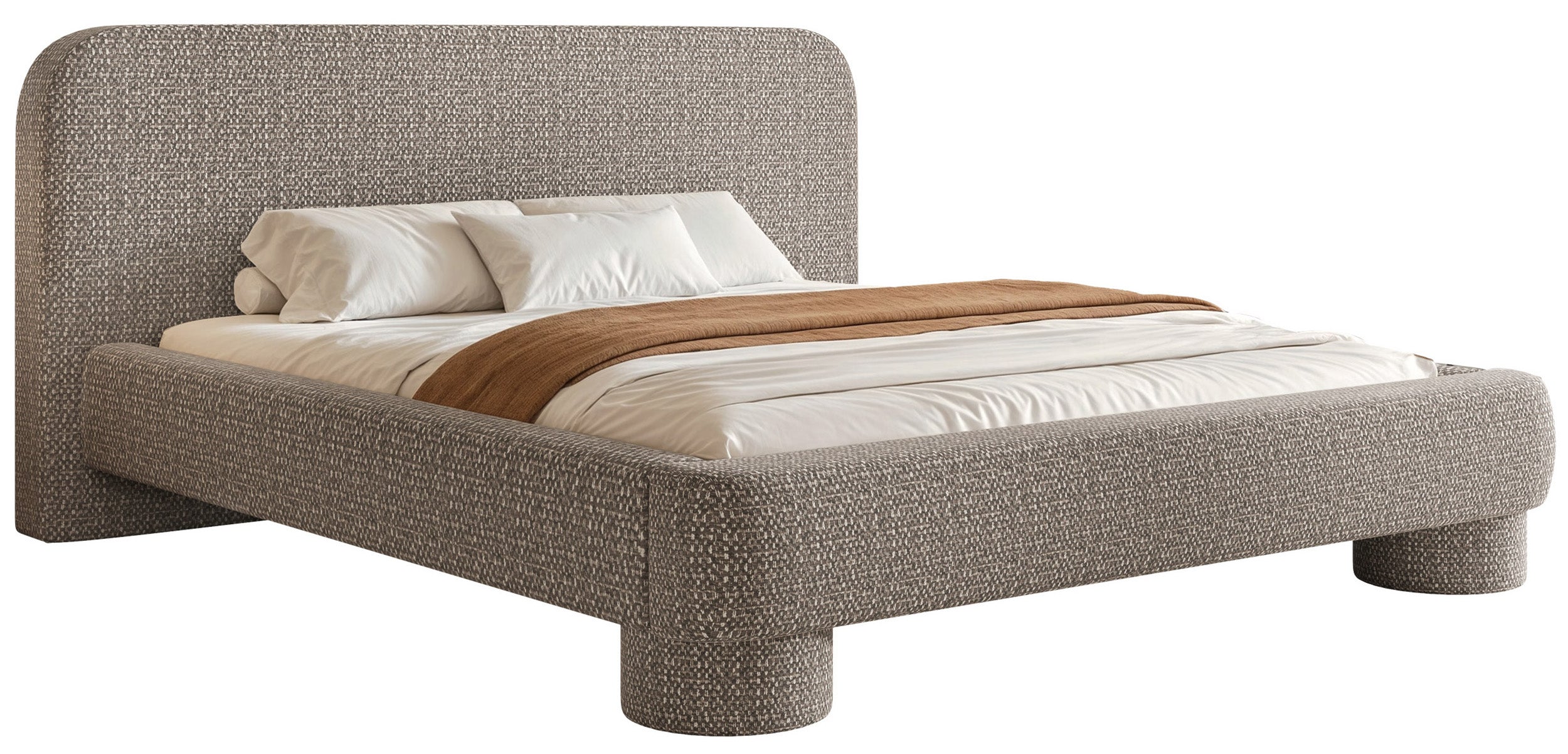 Gepolstertes Bett 160x200 cm Fredo mit Stauraum, grau-beiges Chenille