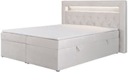 Kontinentalbett 140x200 cm Goldess mit Stauraum und LED-Beleuchtung, grau-beiges Samt