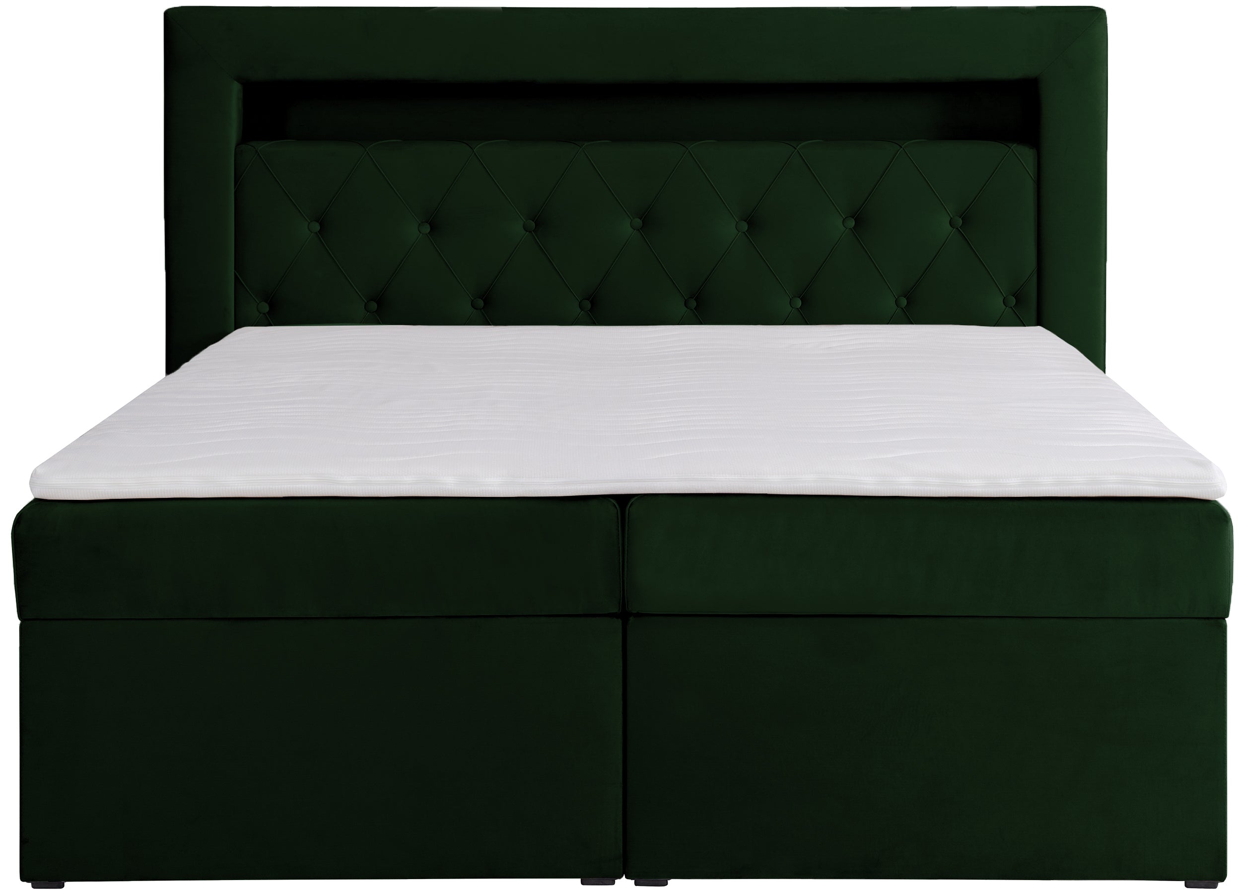 Kontinentales Bett 180x200 cm Goldess mit Stauraum und LED-Beleuchtung, samtiges Flaschengrün