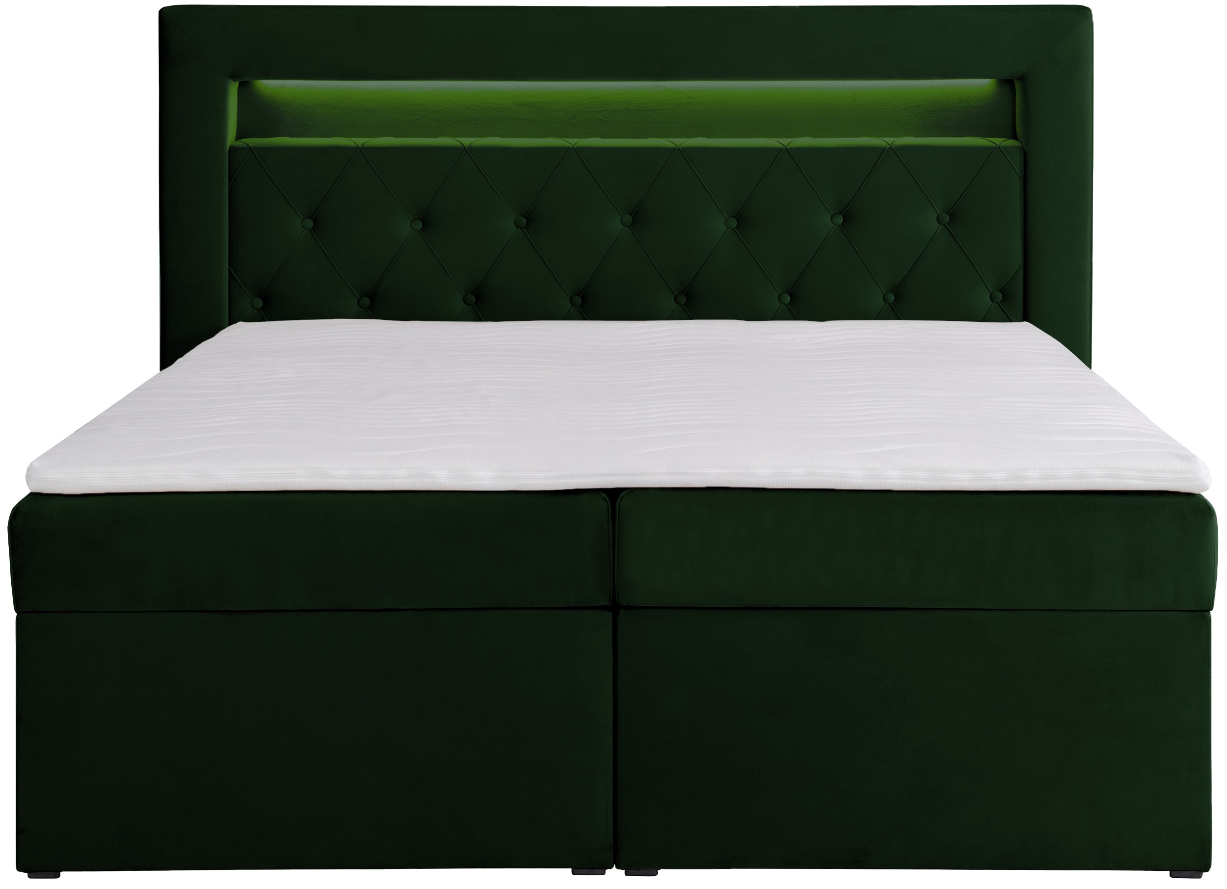Kontinentales Bett 180x200 cm Goldess mit Stauraum und LED-Beleuchtung, samtiges Flaschengrün