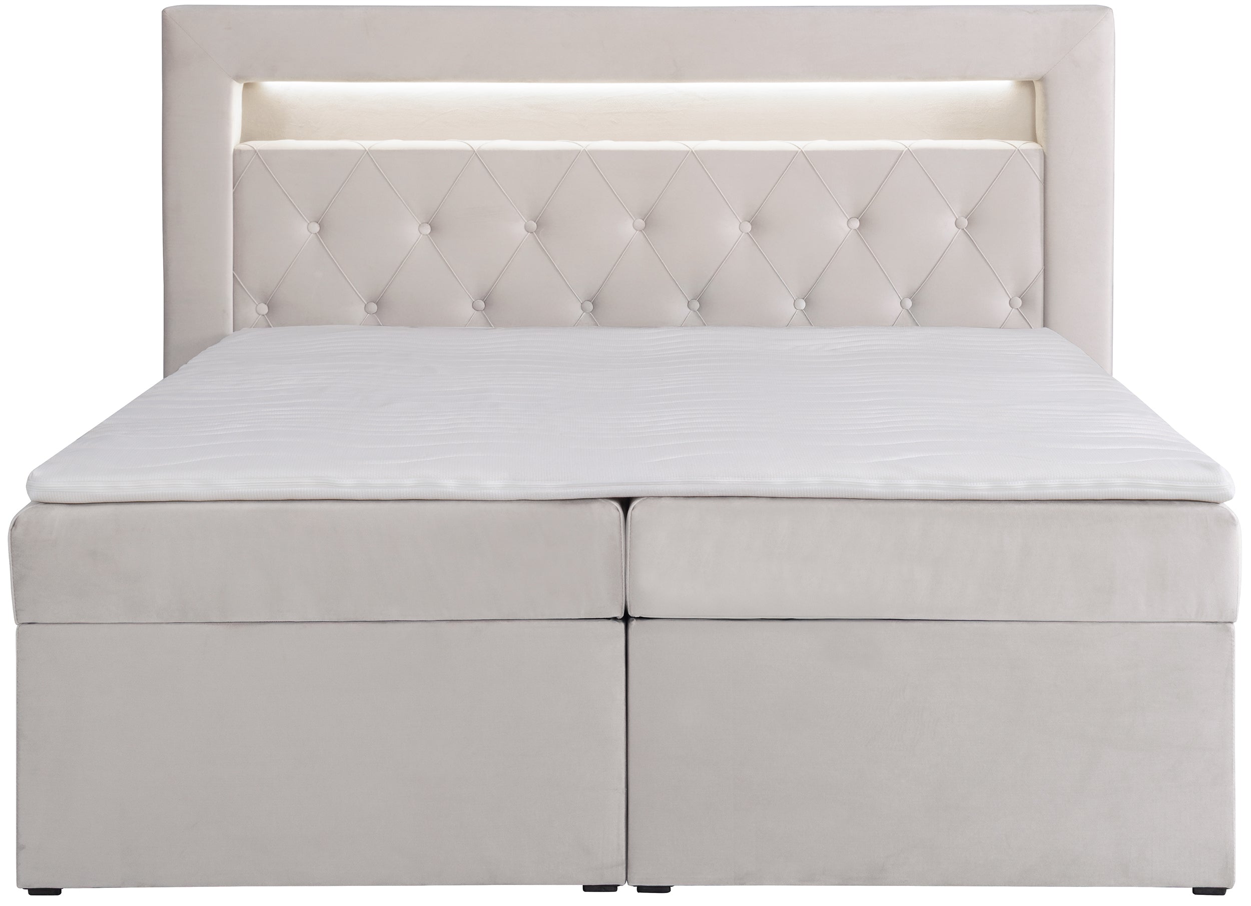 Kontinentalbett 140x200 cm Goldess mit Stauraum und LED-Beleuchtung, grau-beiges Samt