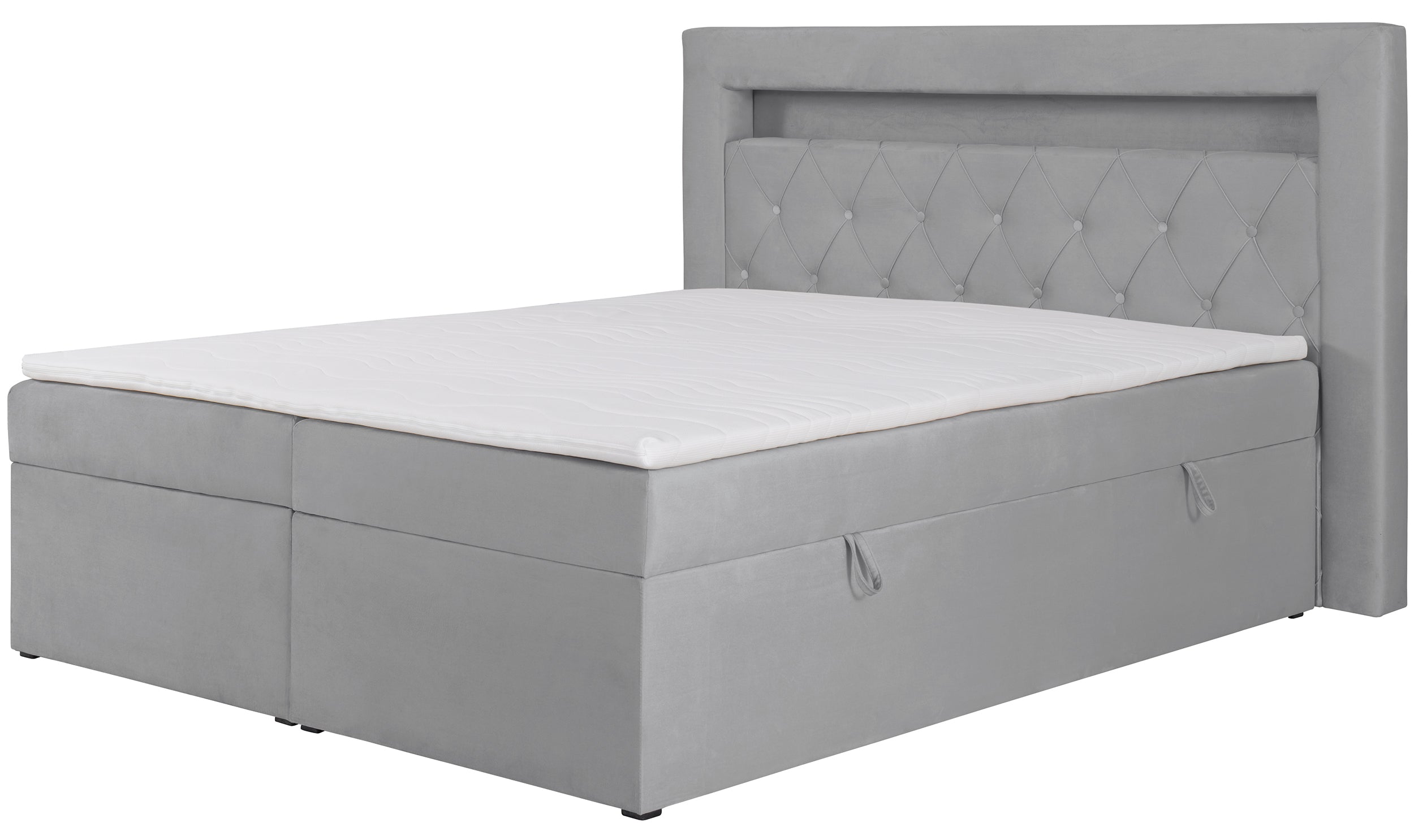 Kontinentalbett 160x200 cm Goldess mit Stauraum und LED-Beleuchtung, grauer Samt