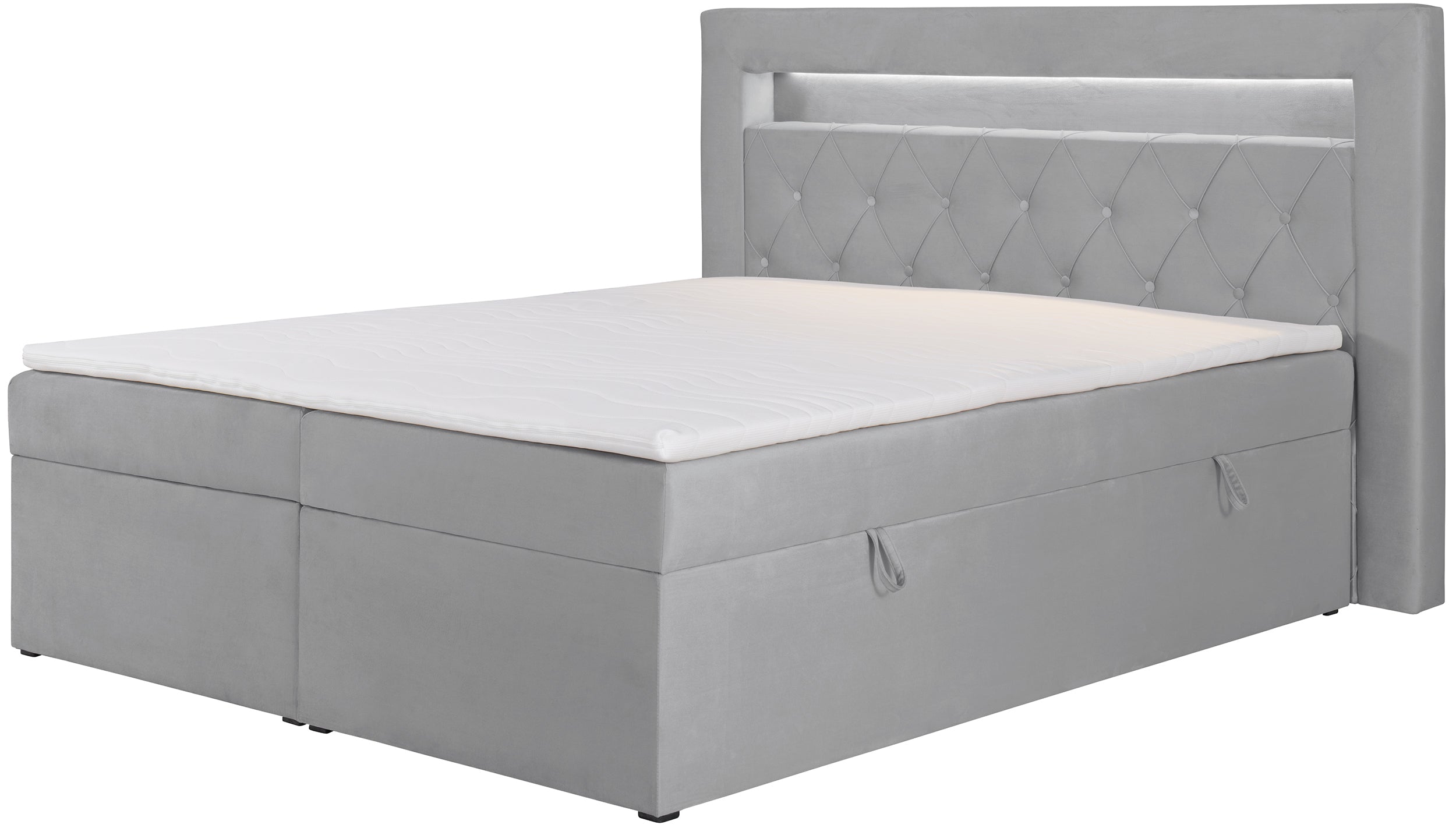 Kontinentalbett 160x200 cm Goldess mit Stauraum und LED-Beleuchtung, grauer Samt