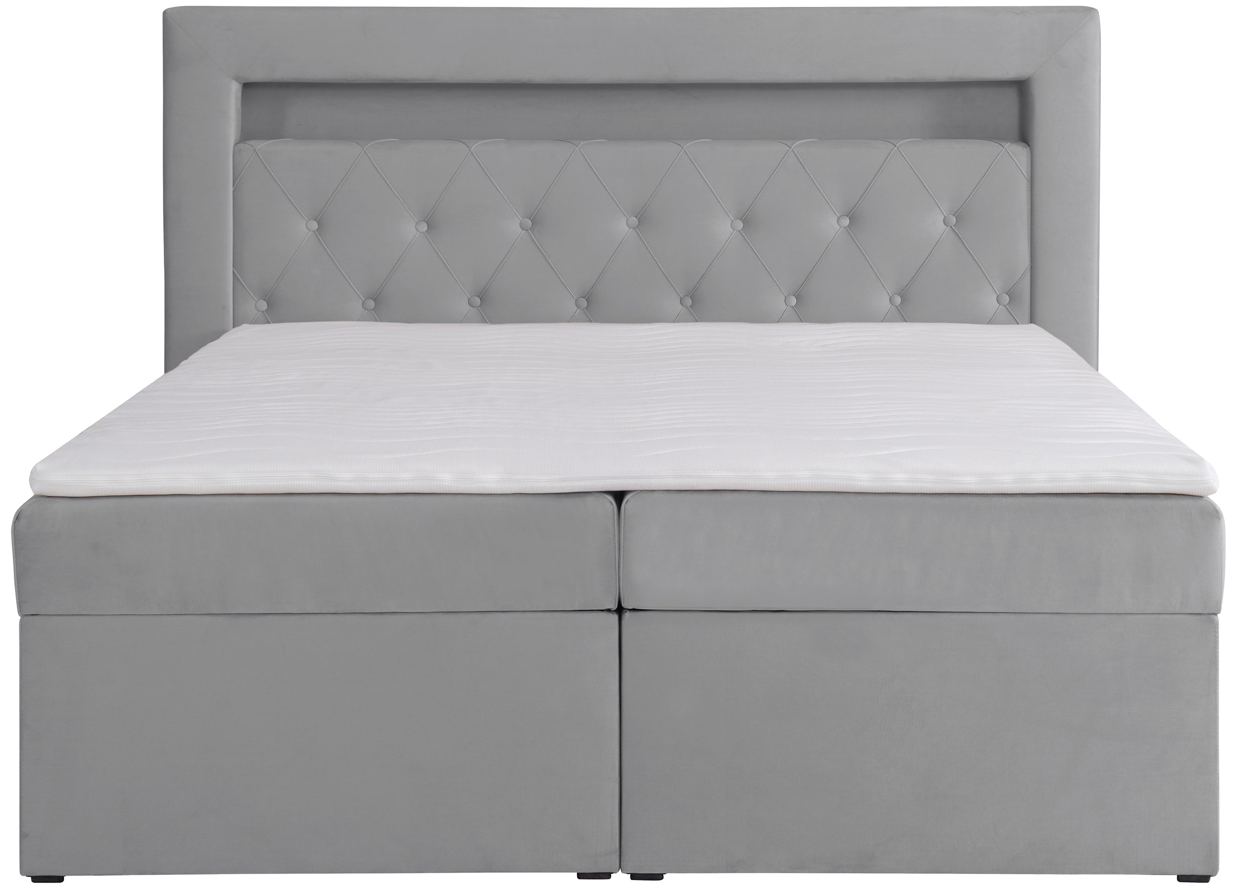 Kontinentalbett 160x200 cm Goldess mit Stauraum und LED-Beleuchtung, grauer Samt